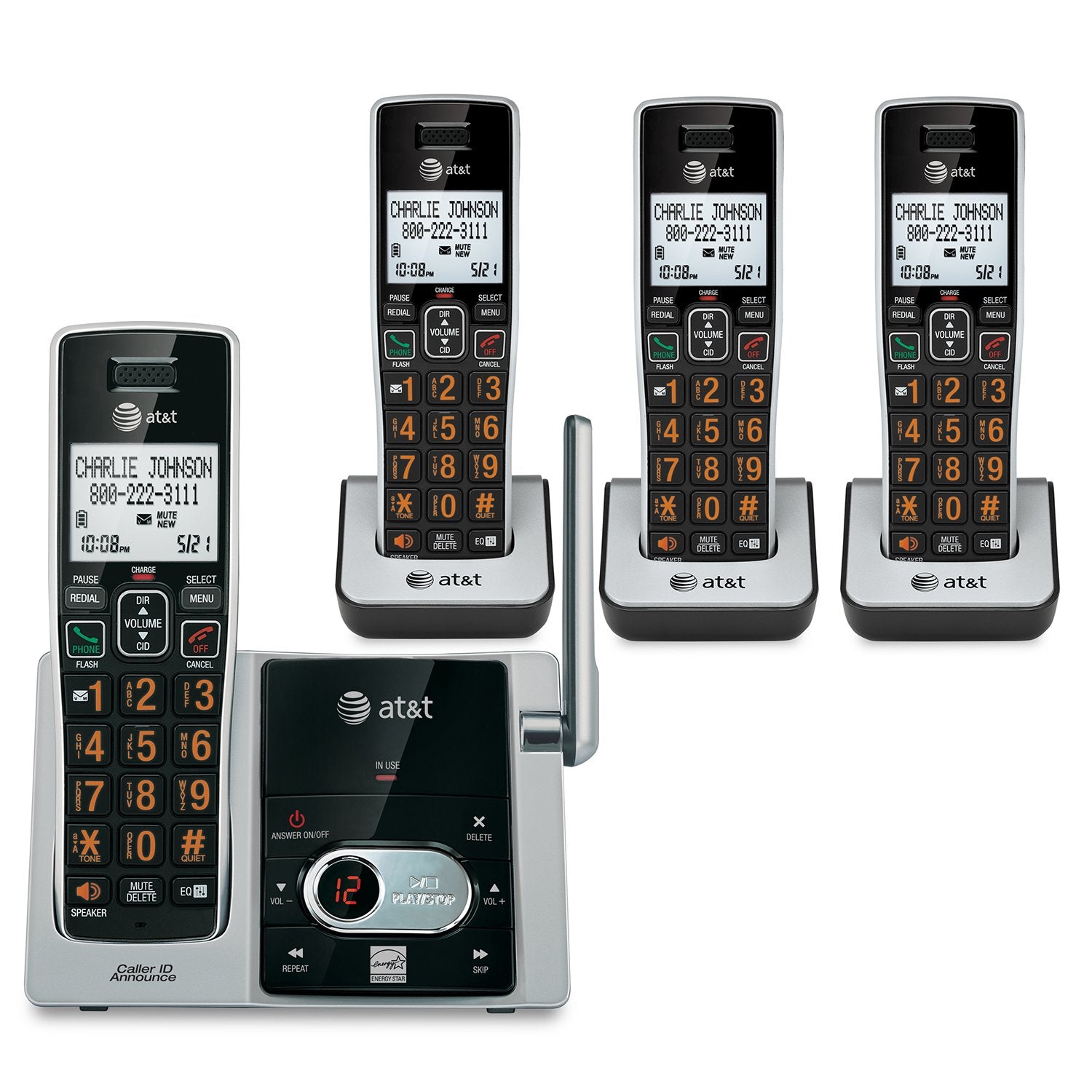 At&T Cl82413 Dect 6.0 Cordless Phone With Answering System   4 Handsets, Black (Attcl82413)