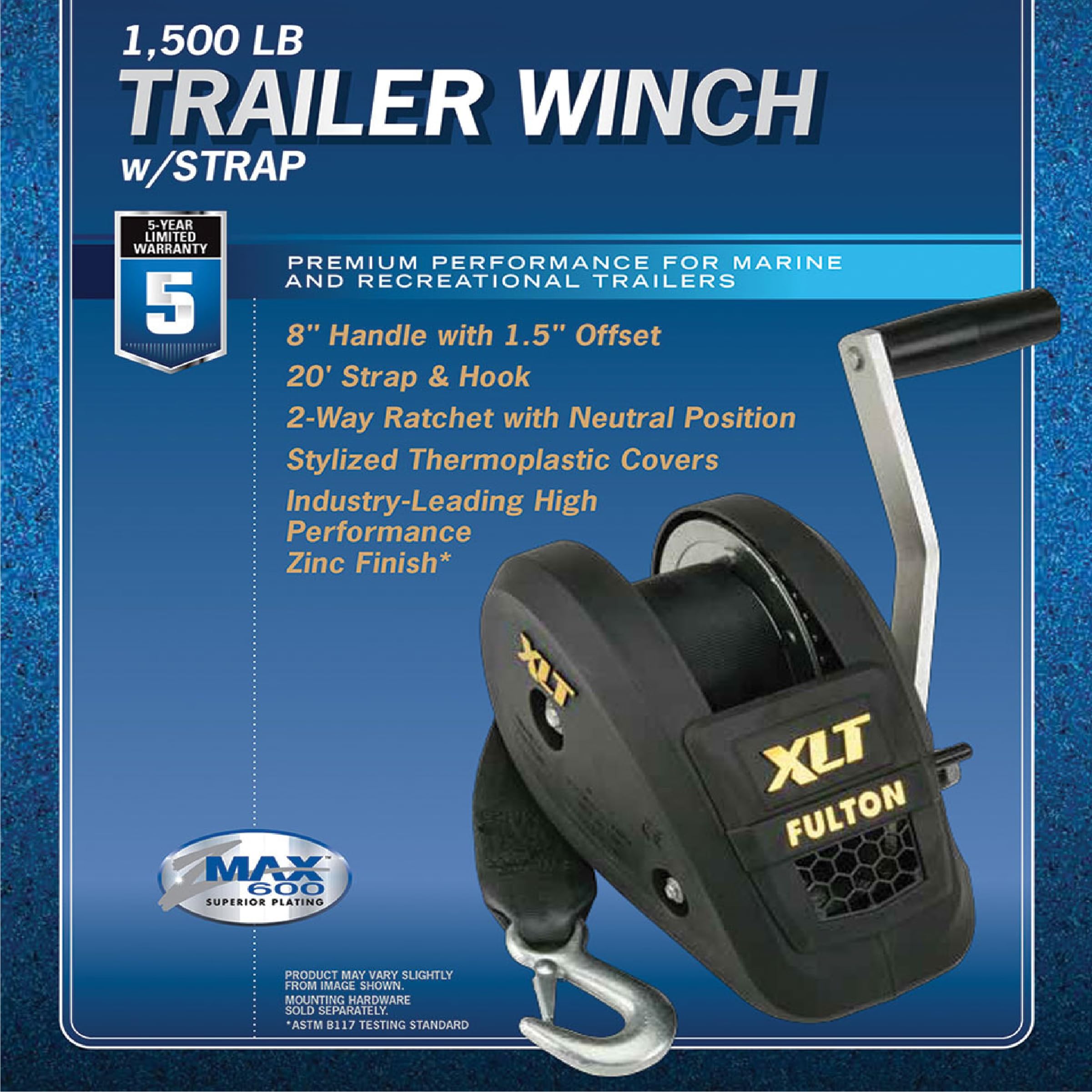 Fulton 142311 Xlt Boat Trailer Winch With 20 Foot Winch Strap With Hook, 1,500 Lbs. Capacity, Single-Speed Hand Crank Winch, 8 I,WBAUVB06WRTGLHG