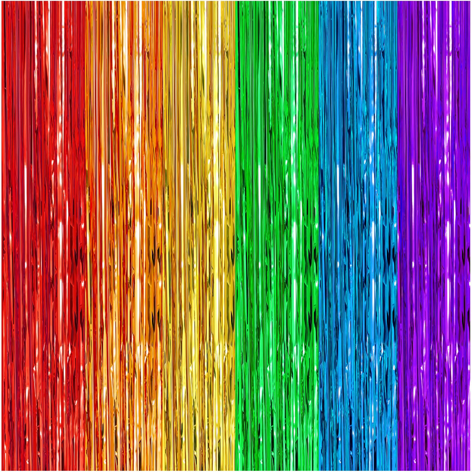 Canrevel 2 Pack 3.3X8.2 Feet Rainbow Foil Fringe Backdrop Curtains, Tinsel Streamers Birthday Party Decorations, Photo Booth Pro