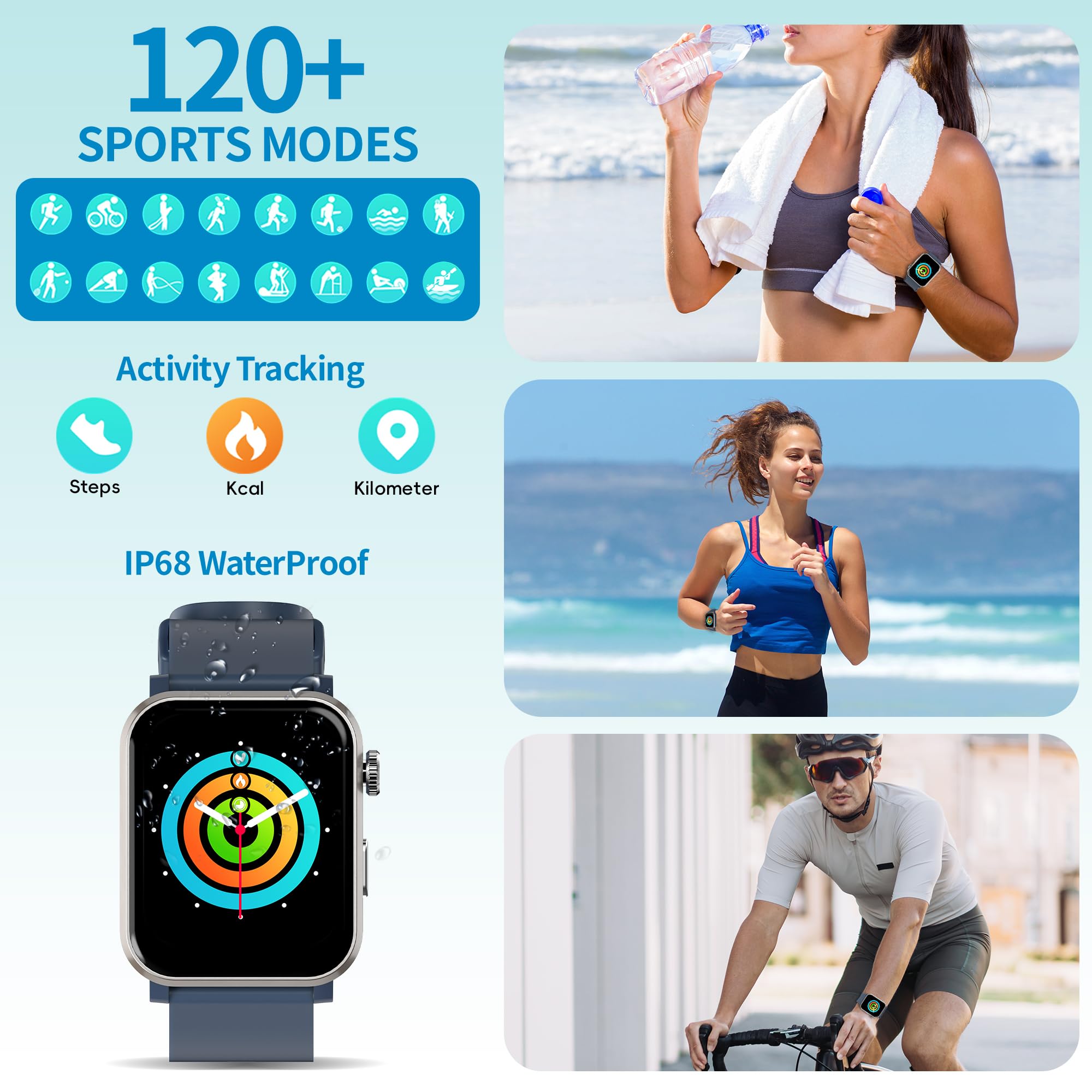 Ezon Smart Watch For Men Women (Answer/Make Call), 1.83 '' Hd Smartwatch Fitness Tracker Watch With Heart Rate/Sleep/Stress/Spo2