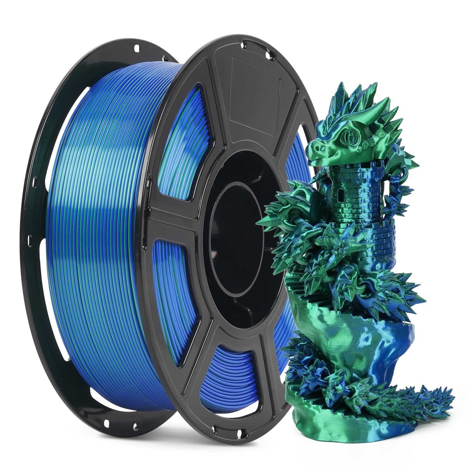 FLASHFORGE Silk Bi-Color PLA Filament 1.75mm, Coextrusion Bright Blue & Green Dual Color Multicolor 3D Printer Filament, Enchant