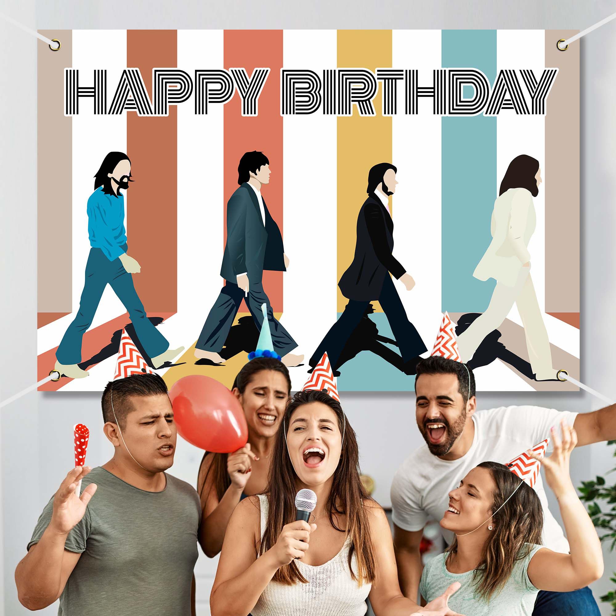 Rock N Roll Happy Birthday Banner Backdrop Musical Artist Music Album Cover Theme Background Decor For Vocalist Drummer Guitaris