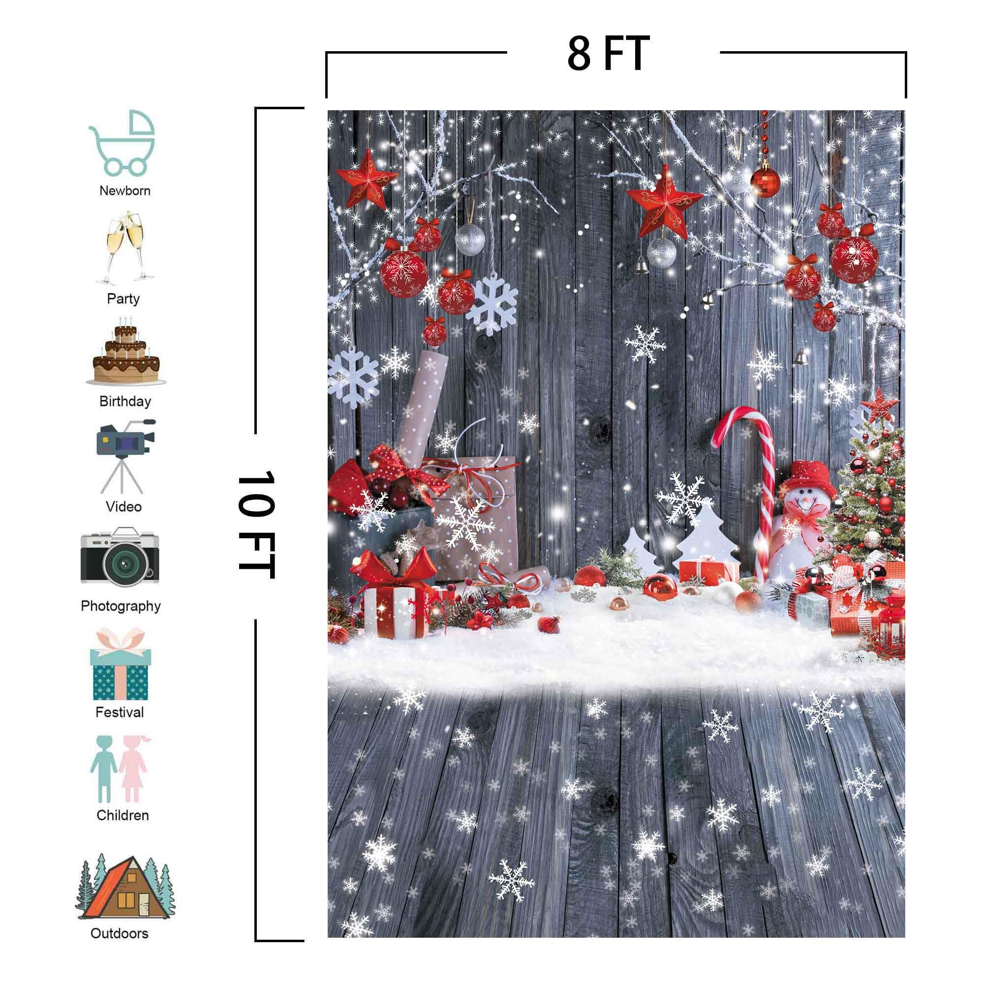 Livucee 8X10Ft Christmas Wood Wall Photography Banner Backdrop Winter Holiday Snowflake Xmas Tree Wood Floor Background Party Su