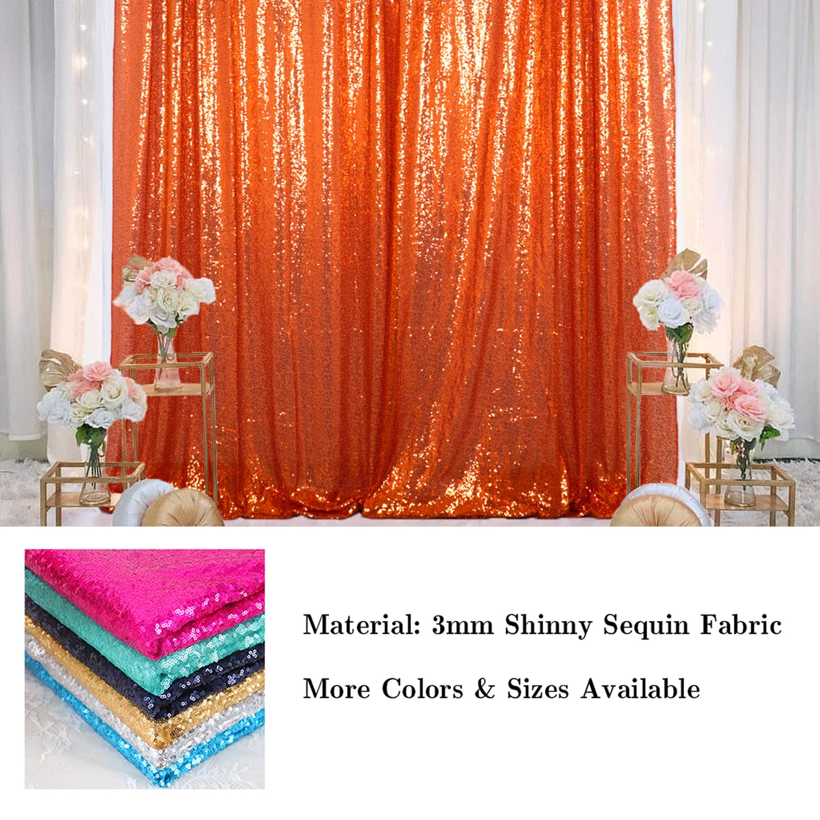 Amzlokae Sequin Backdrop Curtain 2Ftx7Ft Orange Sequin Curtain For Windows Shimmer Curtain Panel Photography Backdrop Baby Showe