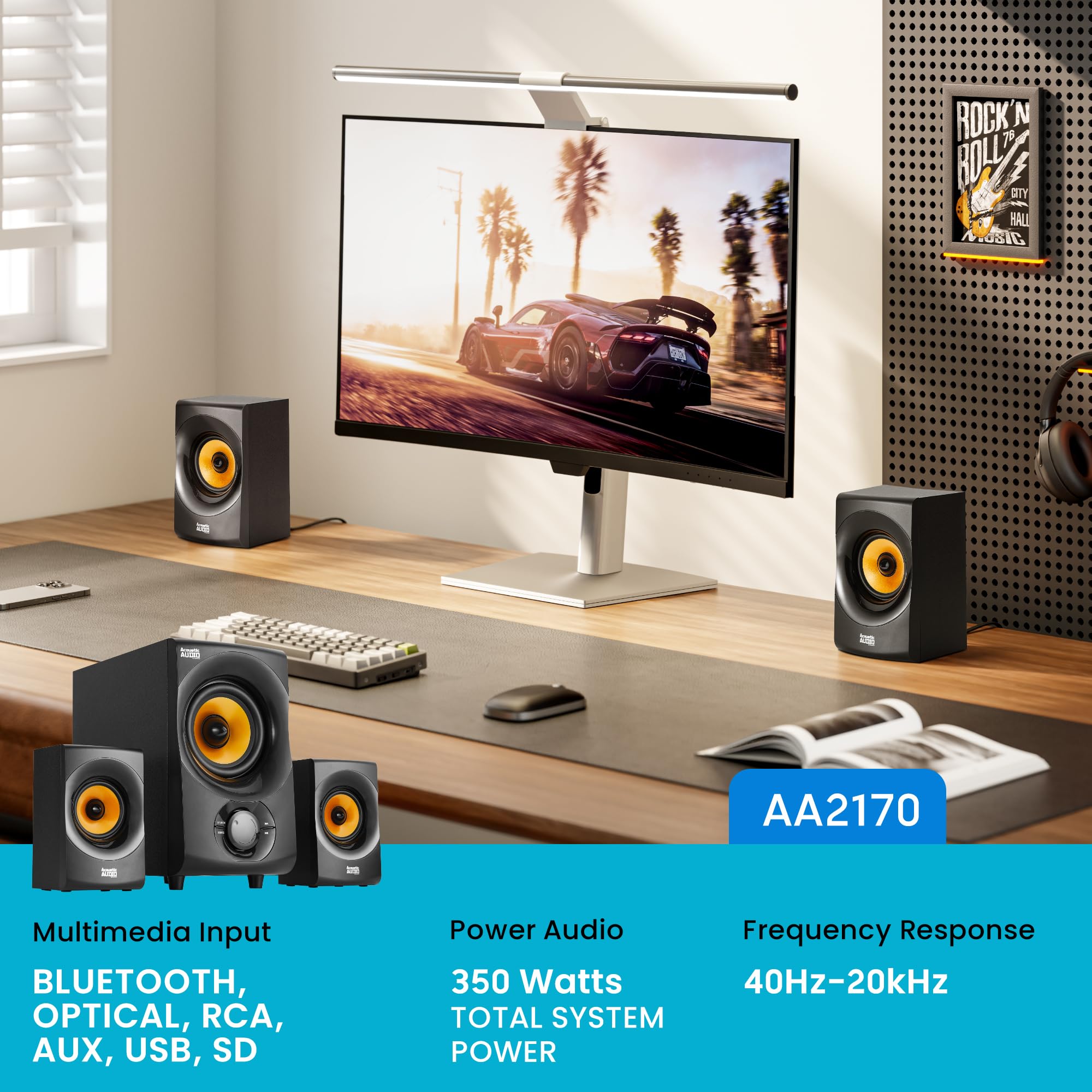 Acoustic Audio By Goldwood Bluetooth 2.1 Speaker System 2.1 Channel Home Theater Speaker System, Black (Aa2170)