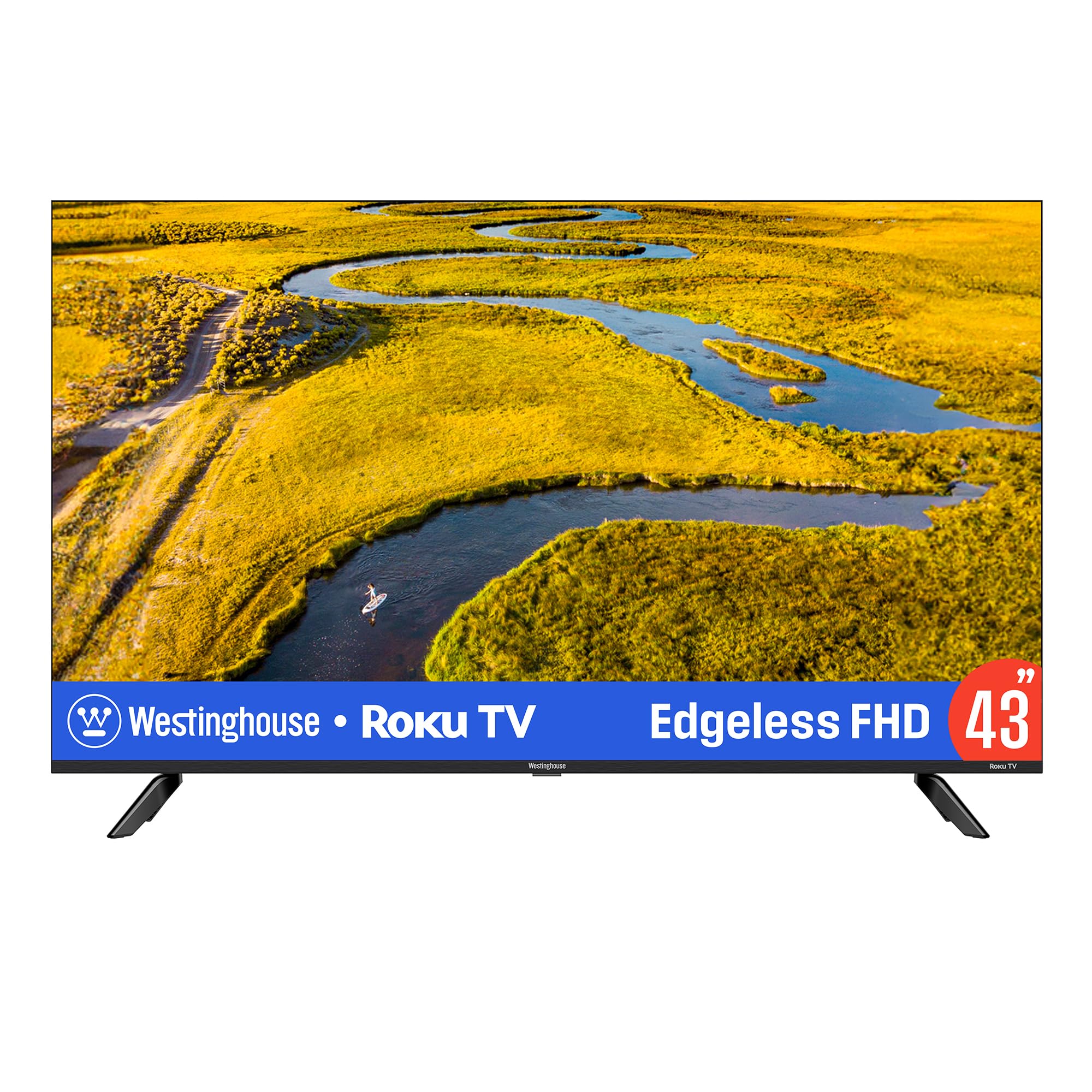Westinghouse Edgeless Roku Tv   43 Inch Smart Tv, 1080P Led Fhd Tv W/Wi Fi & Mobile App Connectivity, Flat Screen Tv Compatible