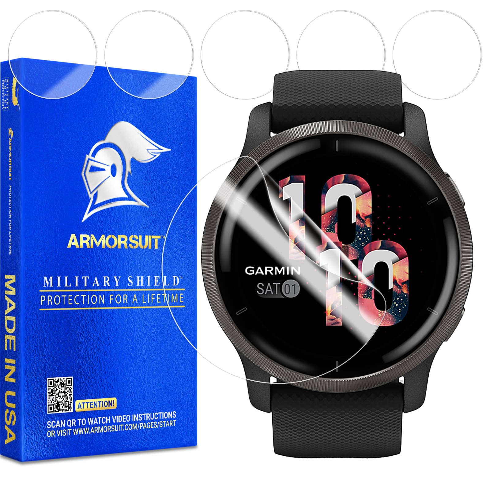 Armorsuit 6 Pack For Garmin Venu 2 [Not For Garmin Venu 2S] (2021) Screen Protector Militaryshield Hd Clear Film   Made In Usa