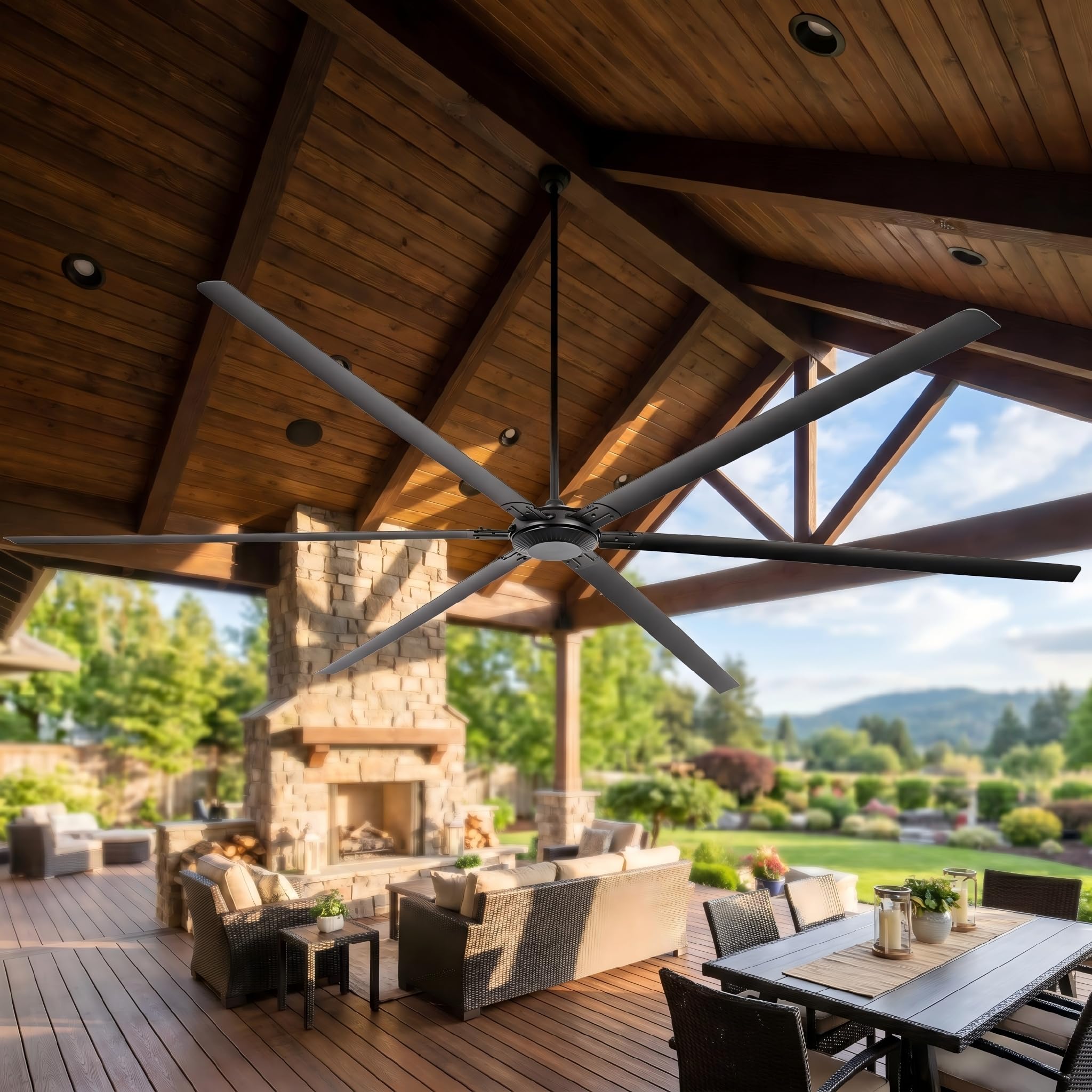 120 Inch Industrial Ceiling Fans without Lights, DC Motor Large Shop Garage Ceiling Fan with Remote, 36000 CFM High Airflow Big 