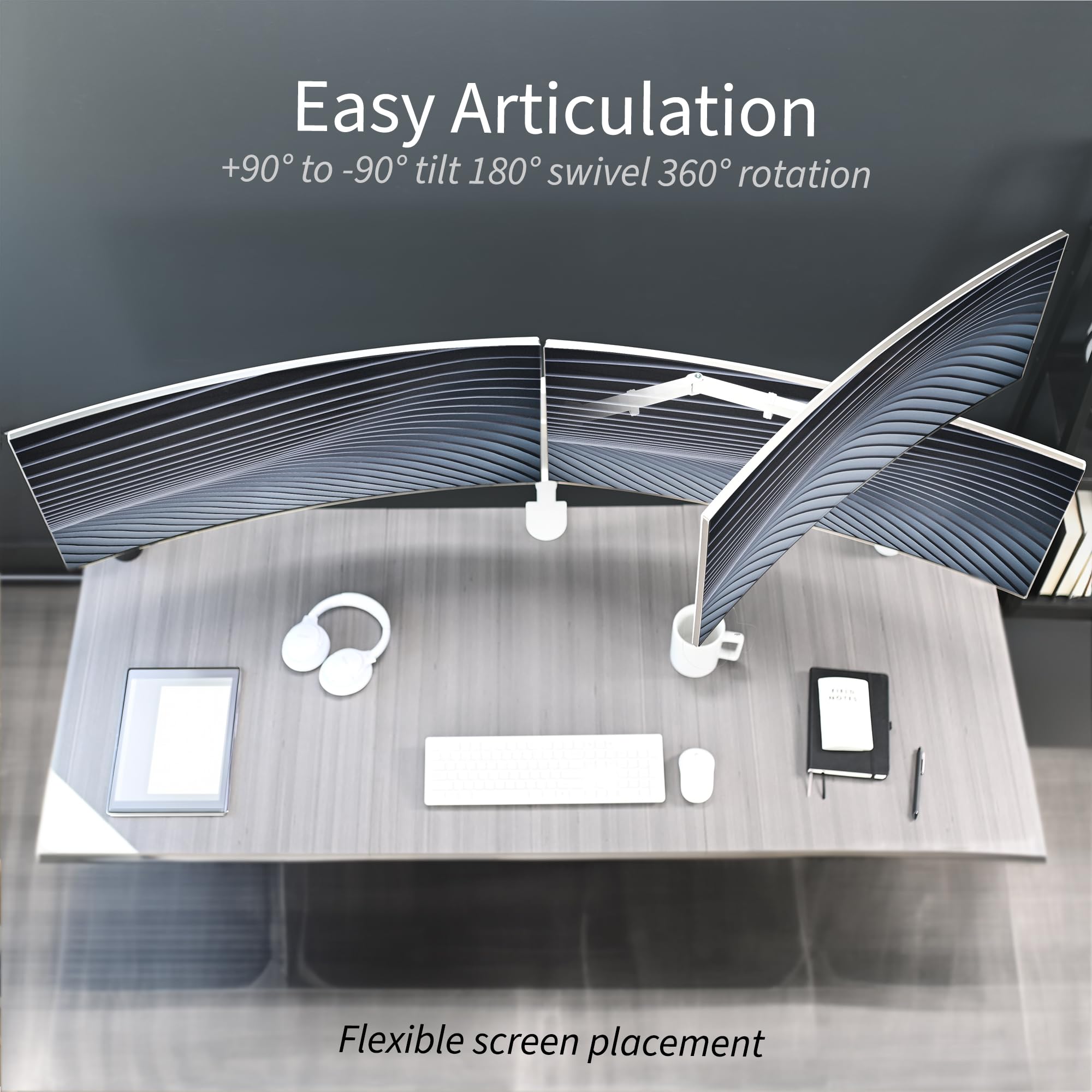 VIVO Dual Ultrawide Monitor Desk Mount, Heavy Duty Fully Adjustable Steel Stand, Holds 2 Computer Screens up to 38 inches and Max 22lbs Each, White, STAND V038W