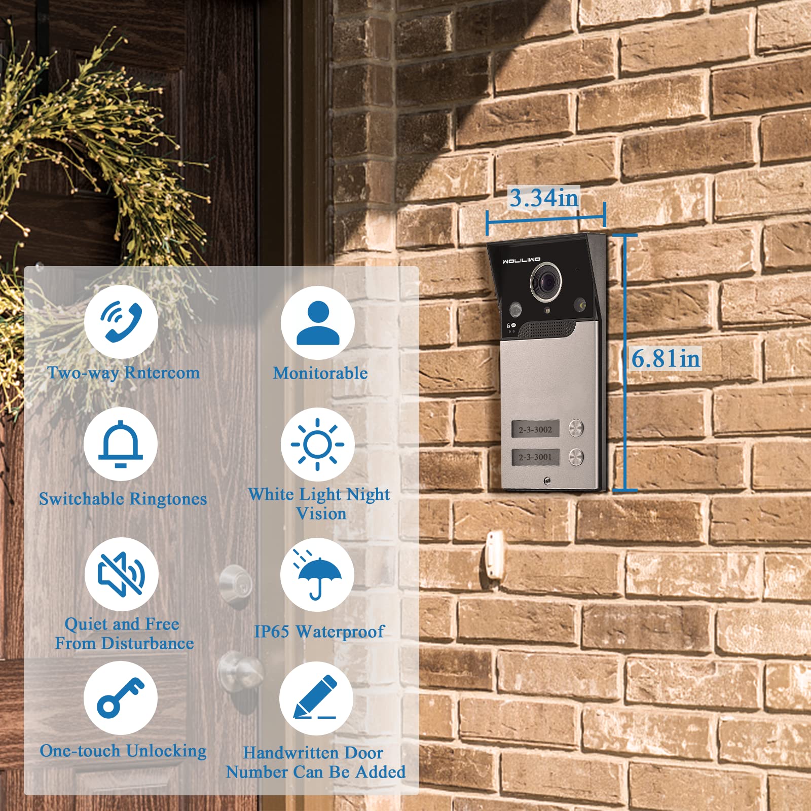 Woliliwo Wired Video Intercom System, 7 Inch Ring Video Doorbell With Ir Night Vision Support Remote Unlock, Dual Way Intercom F