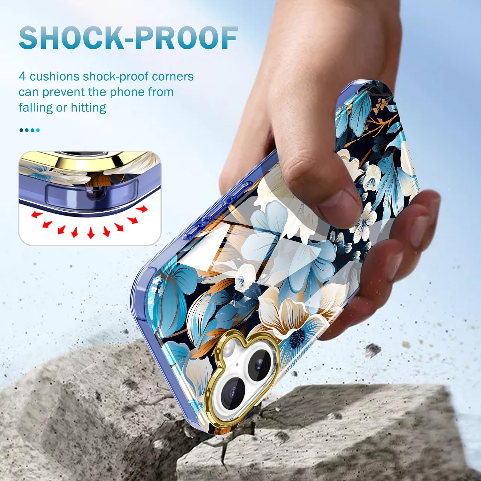 Turquiase Cute Flower Case For Iphone 16 Plus 6.7 Inch Built With Screen Protector, Lightweight And Stylish Full Body Shockproof