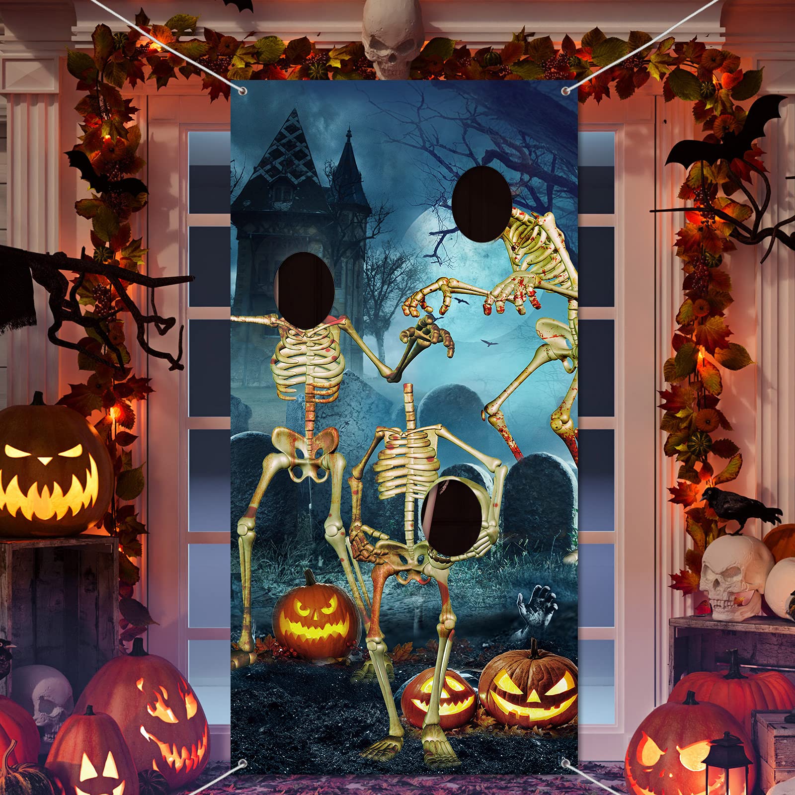 Skeleton Photo Prop Backdrop - Halloween Skull Photography Background, 70.9 x 35.4 Inches