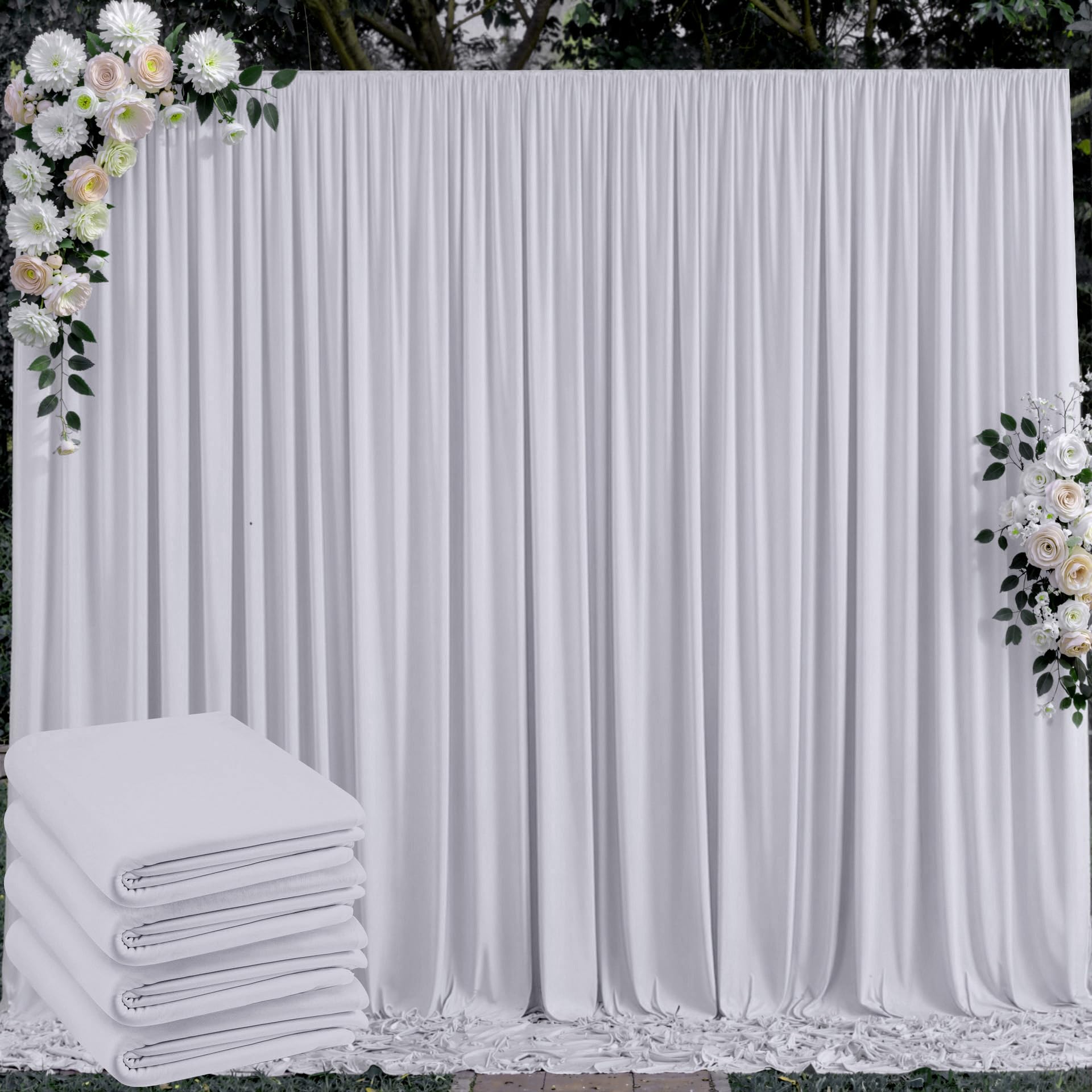 20 ft x 10 ft Wrinkle Free Silver Backdrop Curtain for Parties, Polyester Silver Grey Backdrop Drapes 4 Panels 5x10ft for Baby S