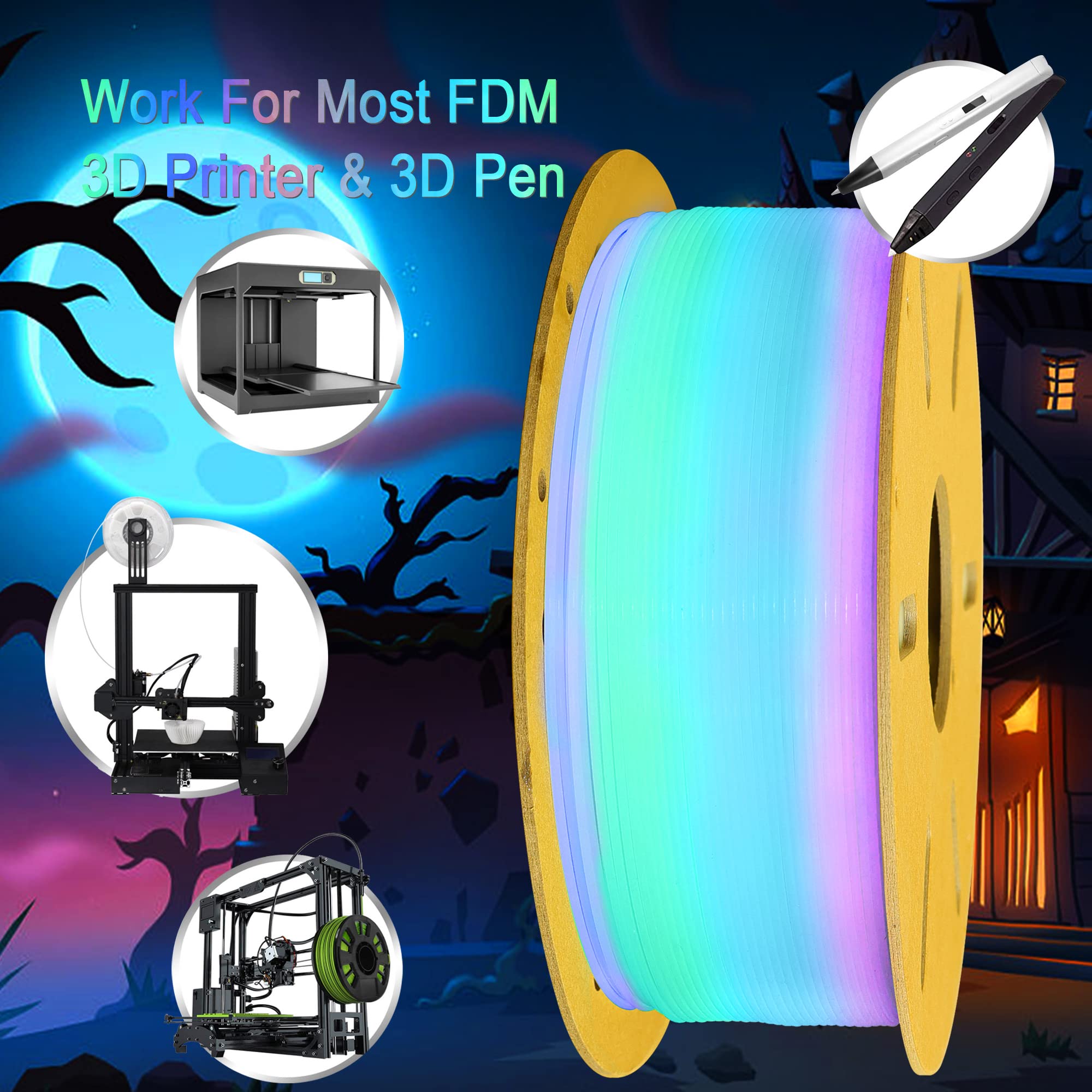 Do3D Glow In Dark Fast Color Change Rainbow Pla 3D Printing Filament, Tidy Winding 1.75Mm Pla, Widely Fit For 3D Printer; 1Kg 2.