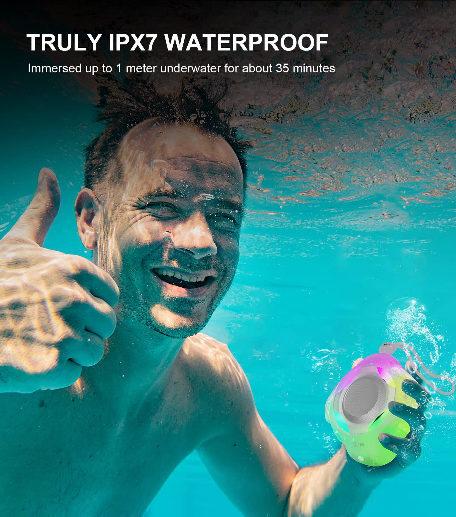 Comiso Shower Bluetooth Speaker, Waterproof Bluetooth Speakers Ipx7, Floating Portable Wireless Speaker With Led Light, Loud Hd Sound And Bass For Travel Beach Shower, Ideal Gifts For Men And Women