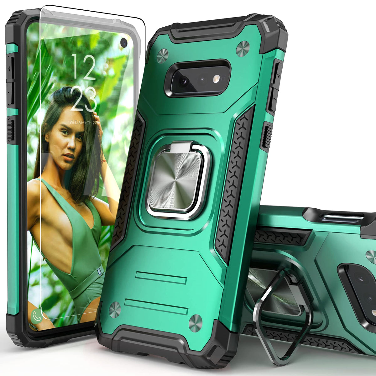 Idystar Galaxy S10E Case With Tempered Glass Screen Protector, Galaxy S10E Case,Hybrid Drop Test Cover With Car Mount Kickstand