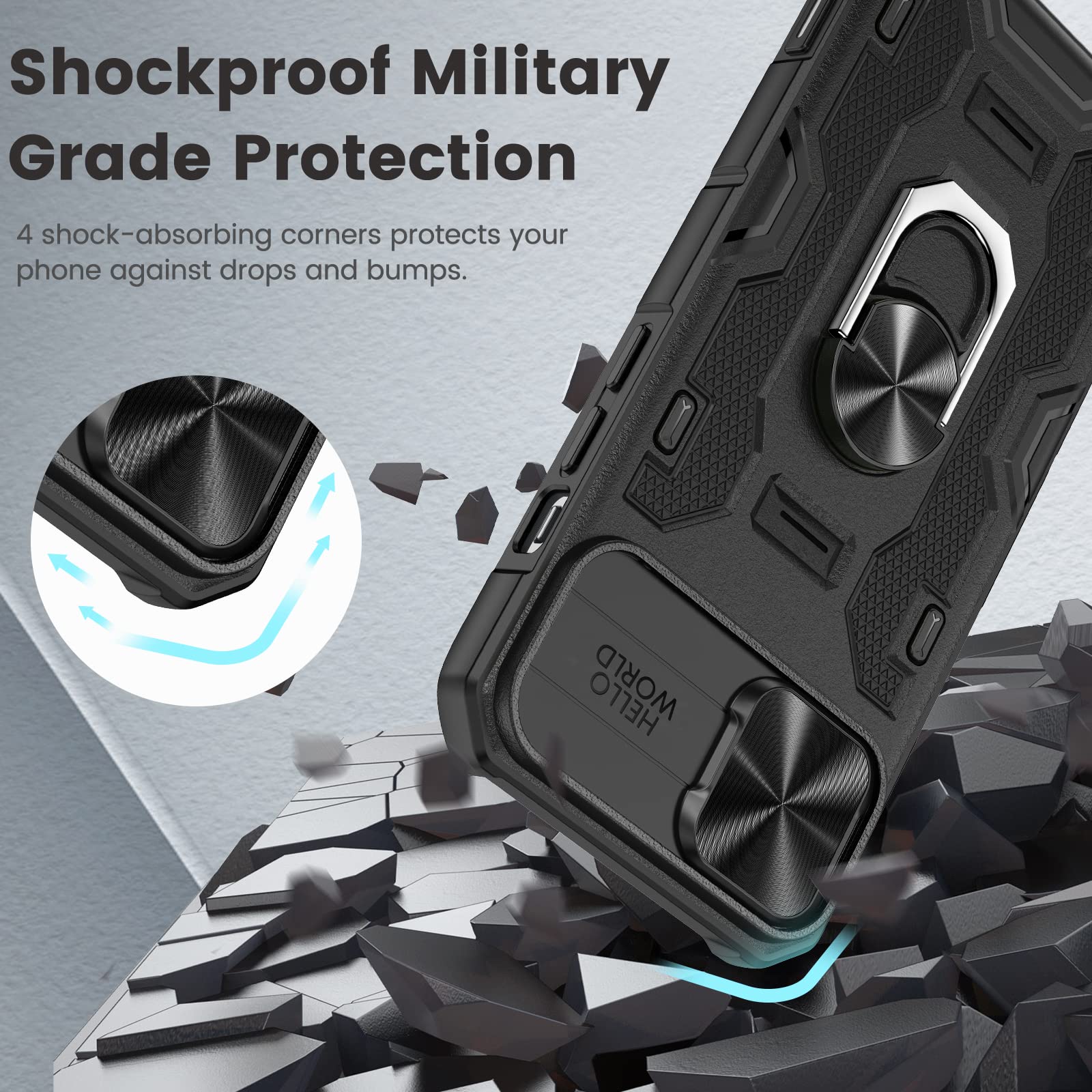 Caka For Iphone 14 Case, Iphone 13 Case With Camera Cover & Kickstand With Built In 360   Rotate Ring Stand Magnetic Magnet Prot