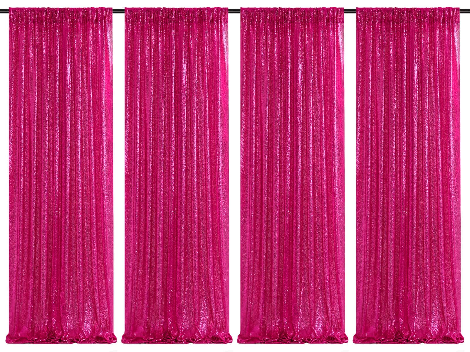 4 Pieces 2Ftx8Ft Fuchsia Sequin Backdrop Curtain Panels Stage Wedding Party Background Drapes
