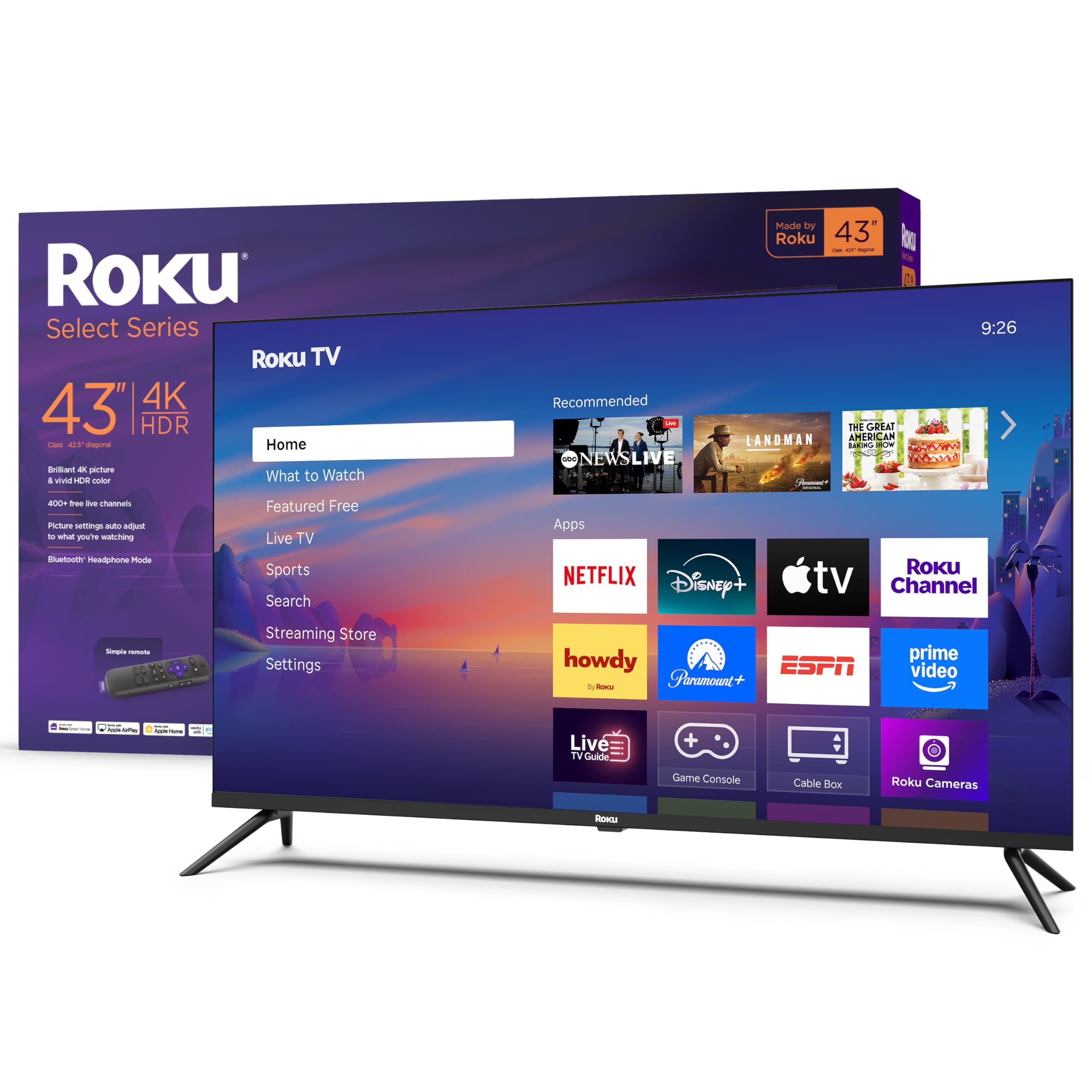 Roku Smart TV - 43-Inch Select Series, 4K HDR TV - Roku TV with Roku Remote - Flat Screen LED Television with Wi-Fi for Streamin