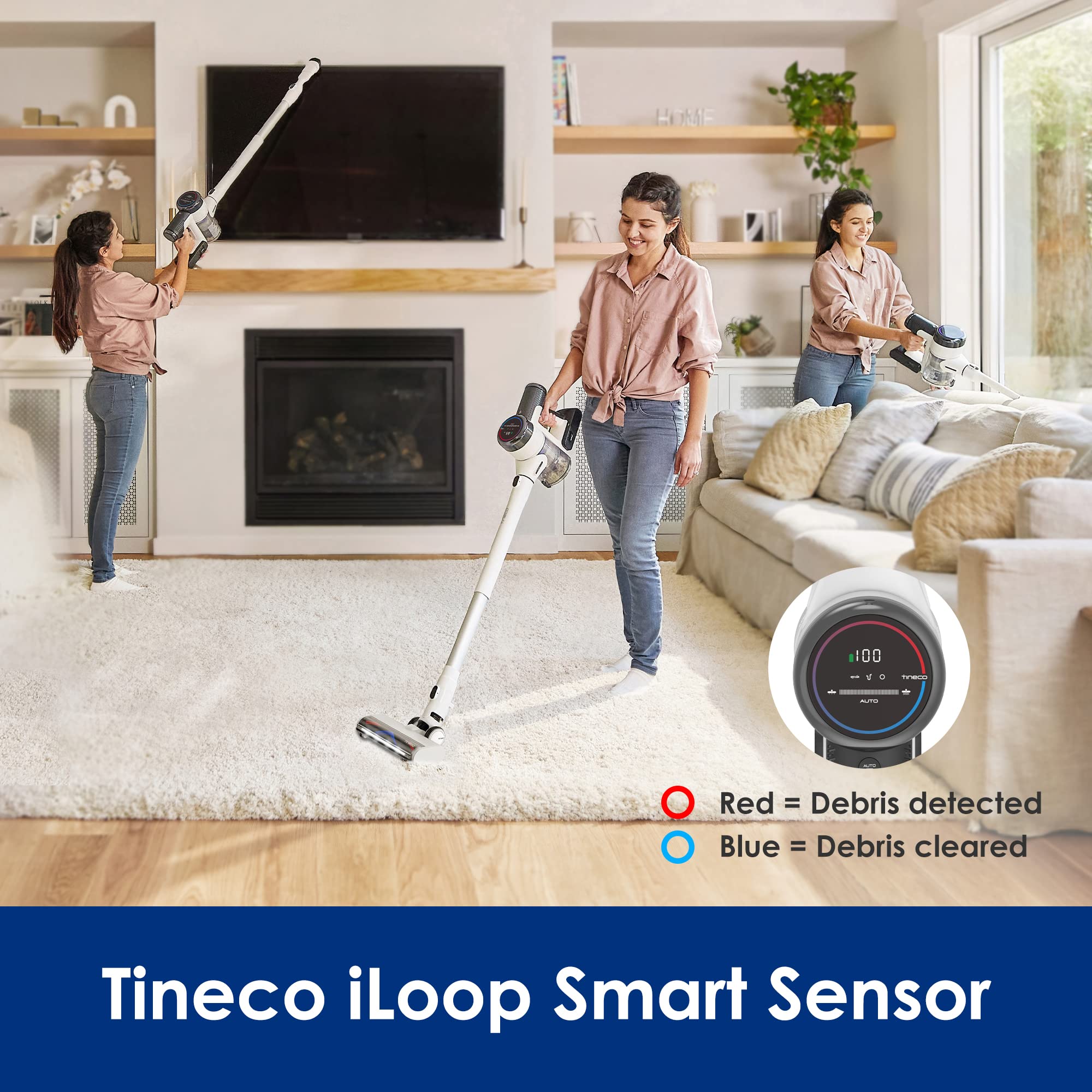Tineco Pure One S15 Essentials Smart Cordless Vacuum Cleaner, Stick Vacuum With Anti Tangle Brush & Fade Free Suction, Deep Clea