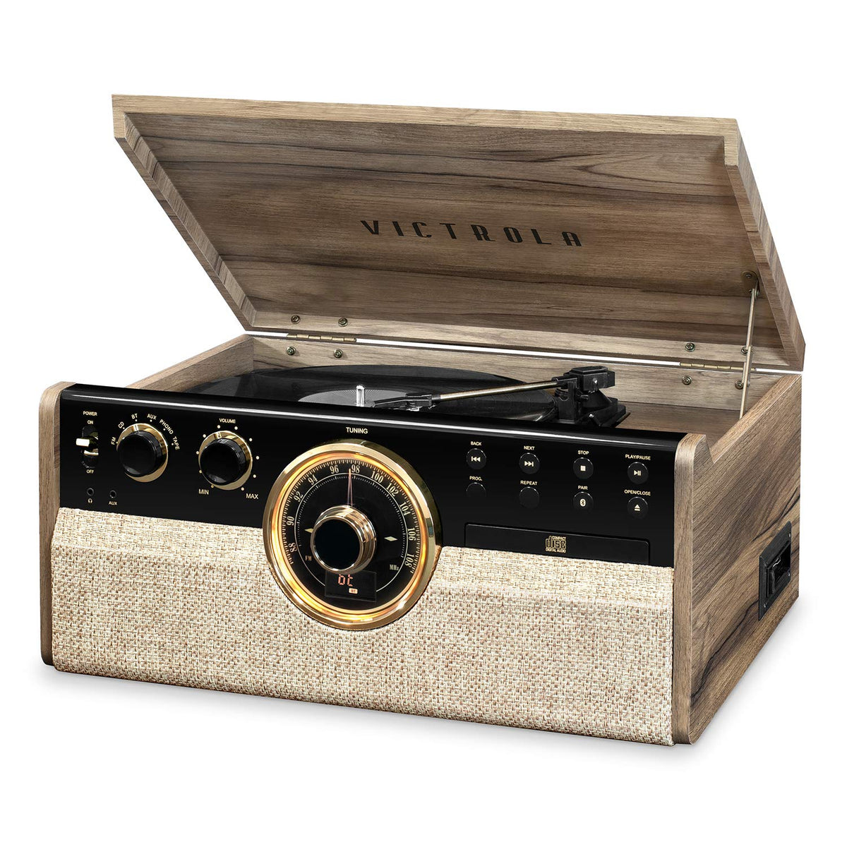 Victrola Empire Mid Century 6 In 1 Turntable With 3 Speed Record Player, Bluetooth Connectivity, Radio, Cassette And Cd Player (