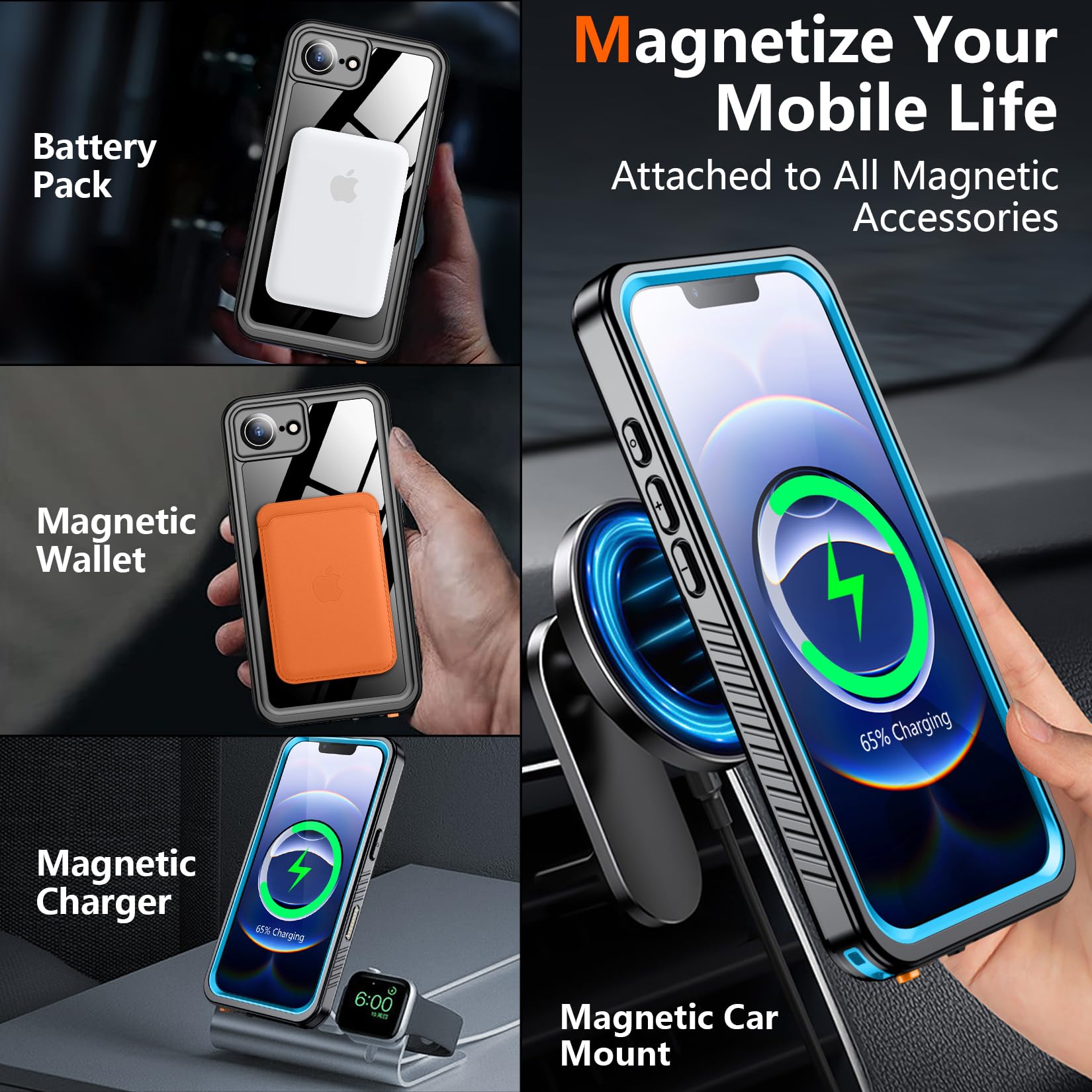 Spidercase Magnetic For Iphone 16E Case Waterproof,Built-In Screen & Camera Lens Protector[Ip68 Underwater] [Military Grade Shoc