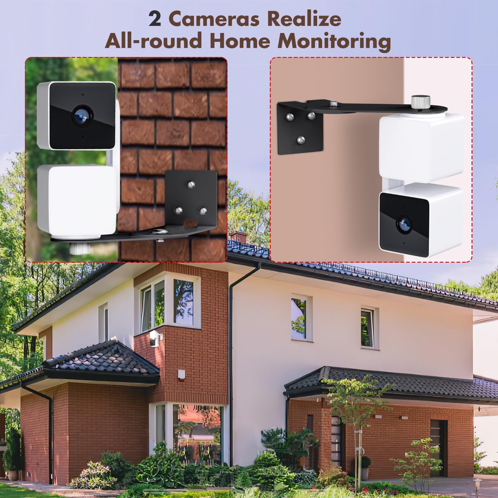 2Pack Corner Wall Mount Bracket For Wyze Cam Pan V3/V2, Wyze Cam V4/V3/V2, Max Cover Both Sides Of The House 300 Degrees Reduce