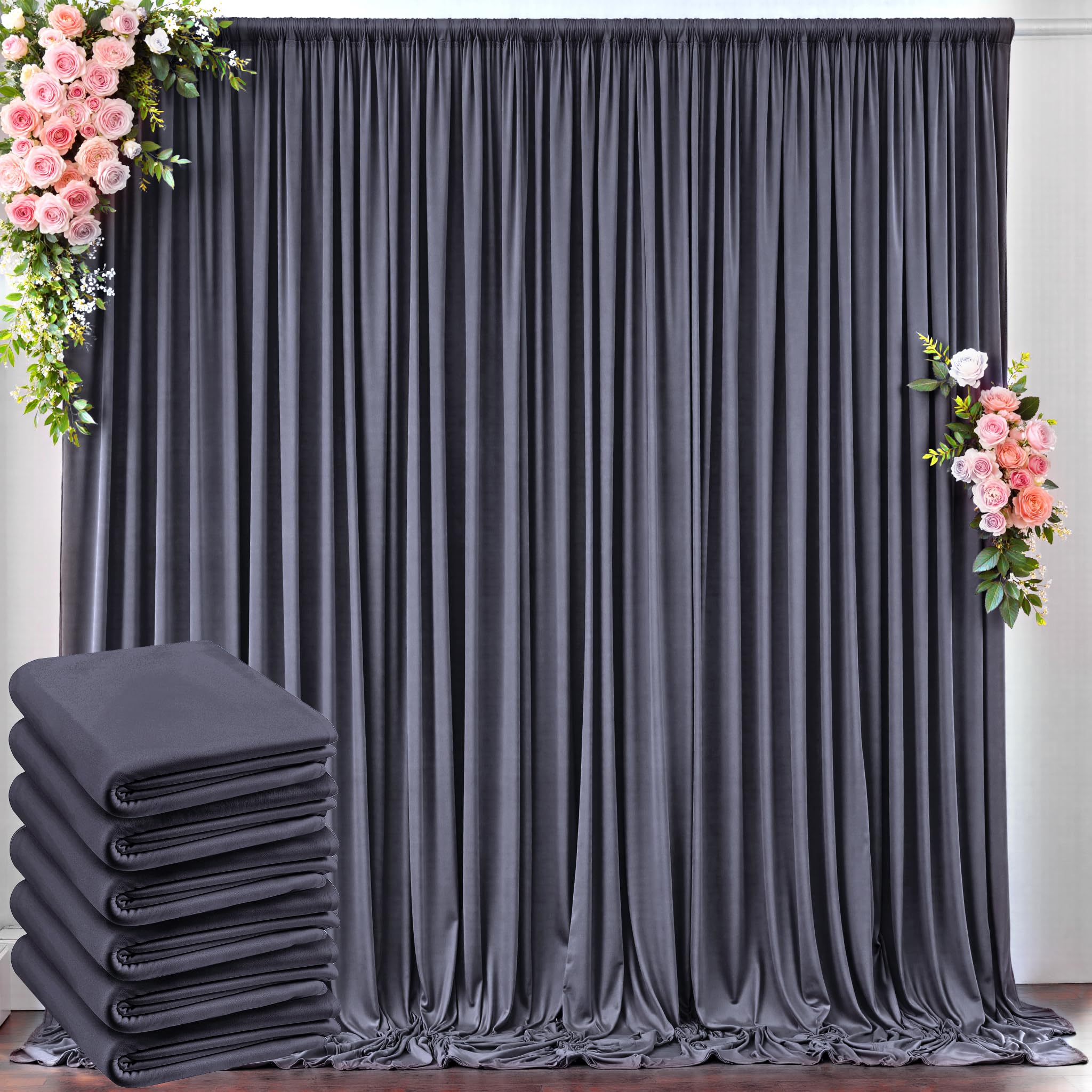30 ft x 10 ft Wrinkle Free Charcoal Backdrop Curtain for Parties, Dark Grey Polyester Photo Backdrop Drapes for Baby Shower Wedd