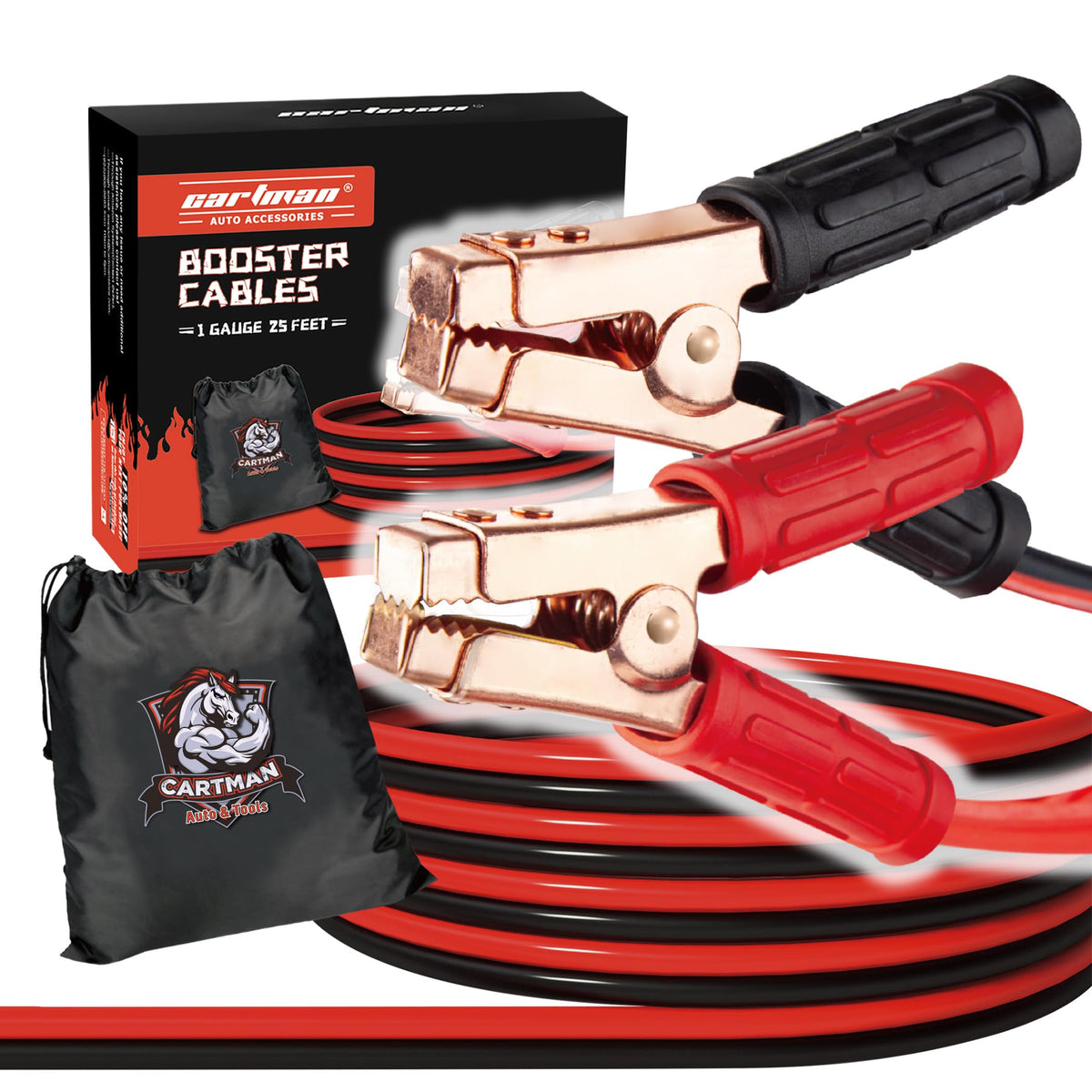 Cartman 1 Gauge 25Feet Jumper Cables 800Amp Heavy Duty Booster Cables With Carry Bag