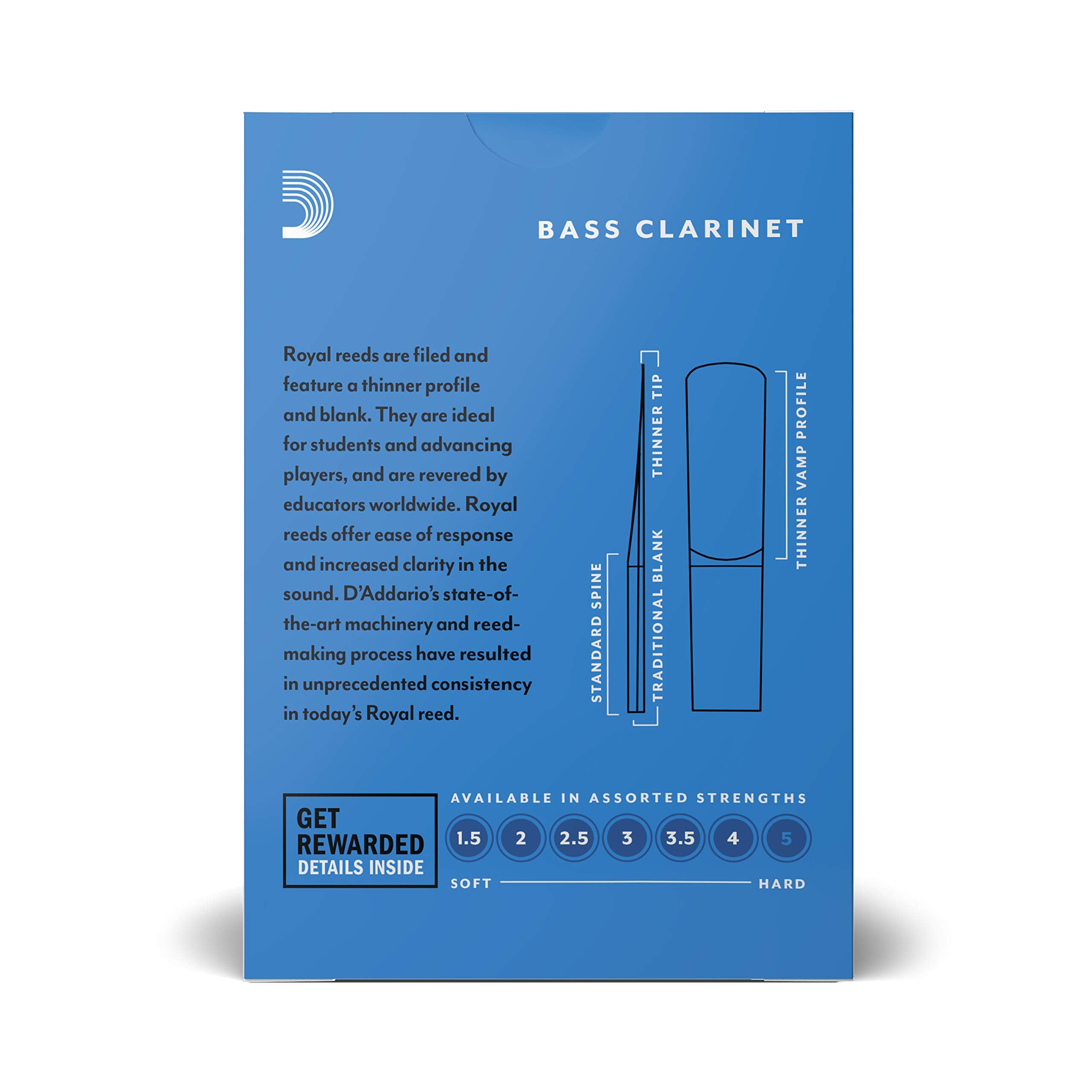 Rico Woodwinds - Royal Bass Clarinet Reeds - Reeds For Bass Clarinet - Strong Spine - Filed Cut - Strength 3.5