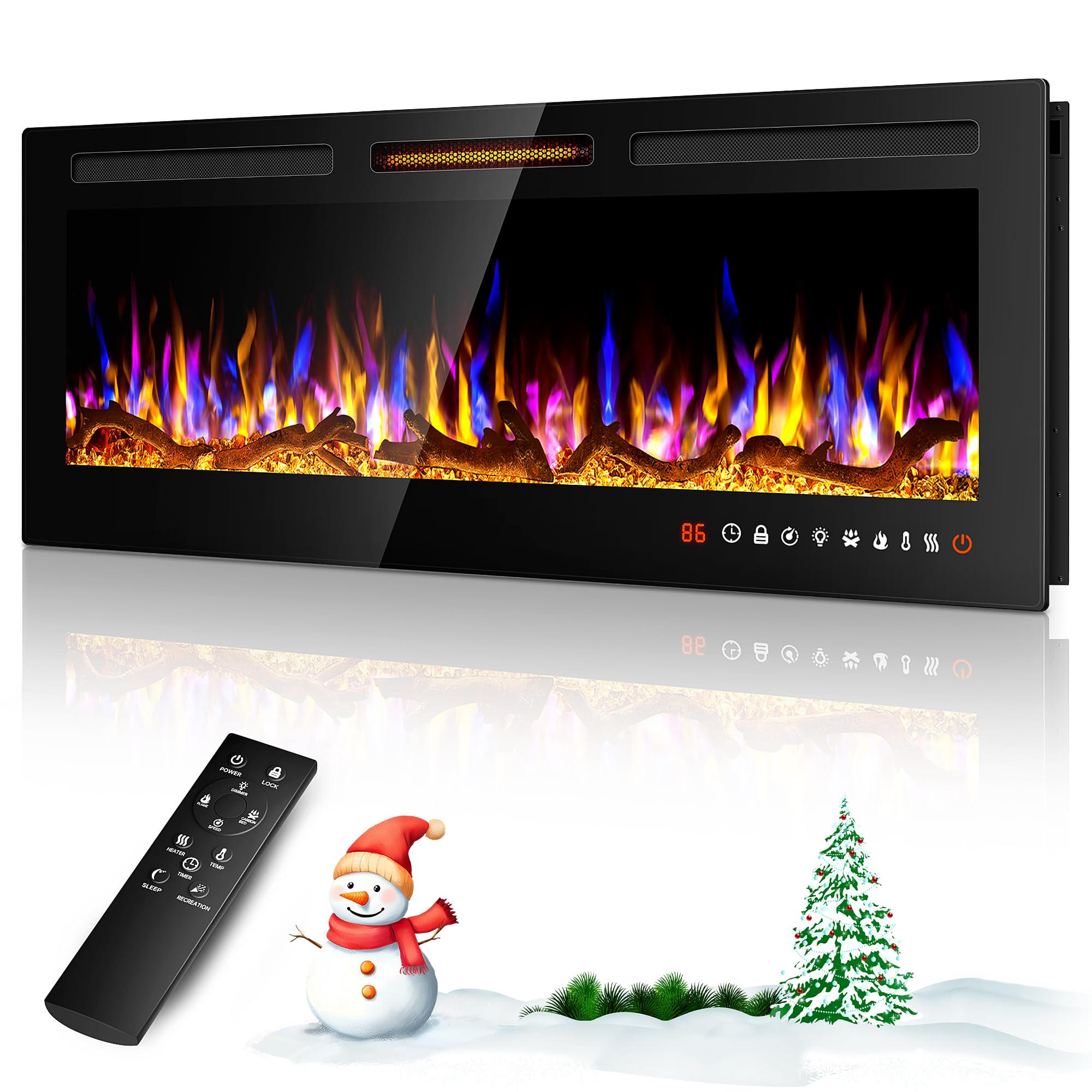 Alpaca 50'' Slim Electric Fireplace Recessed And Wall Mounted,Wall Fireplace And Freestanding Linear Fireplace, With Remote Cont