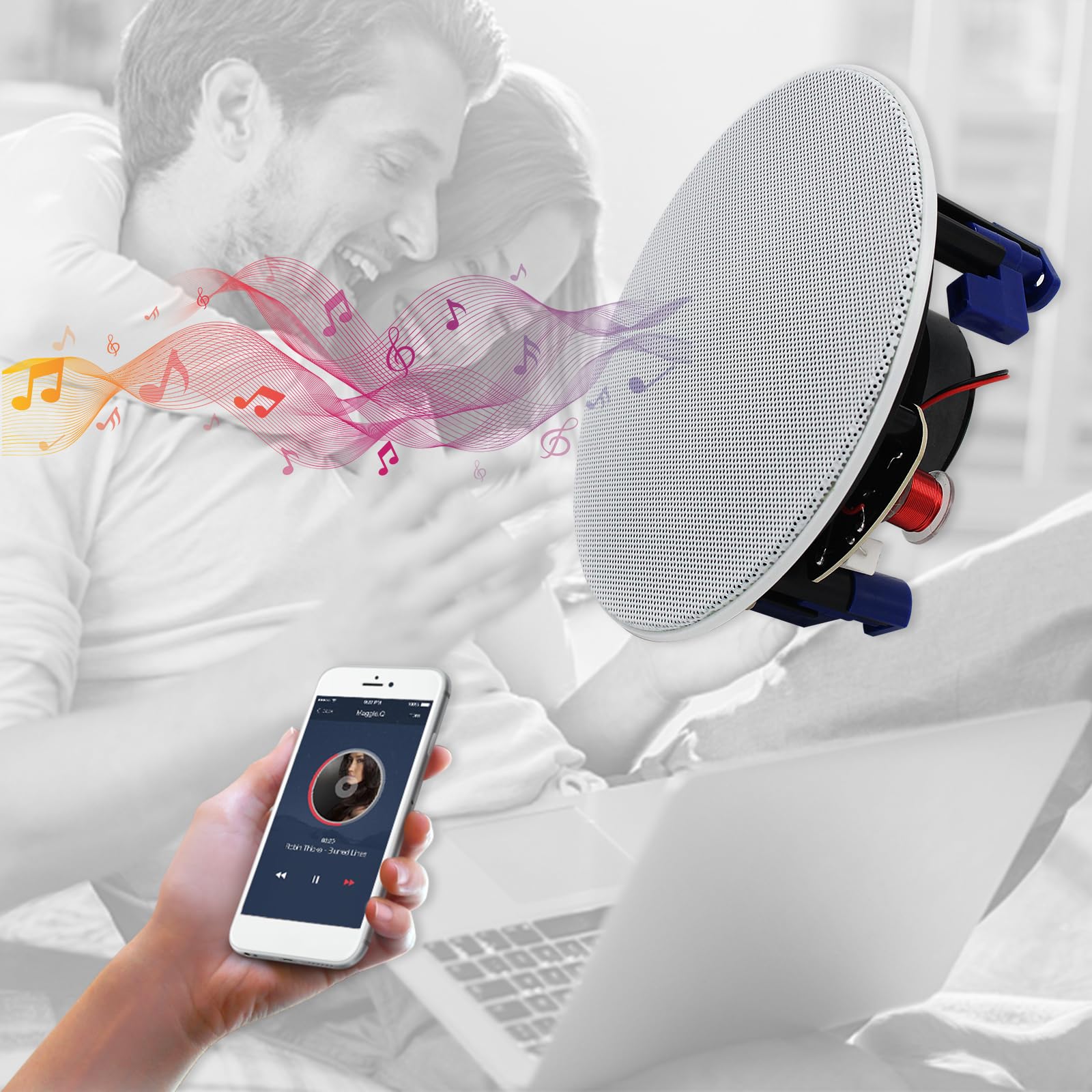 Herdio 4 Inches Flush Mount 2 Way Full Range In Wall Bluetooth Ceiling Speakers,Great For Humid Indoor Outdoor Placement Bath, K