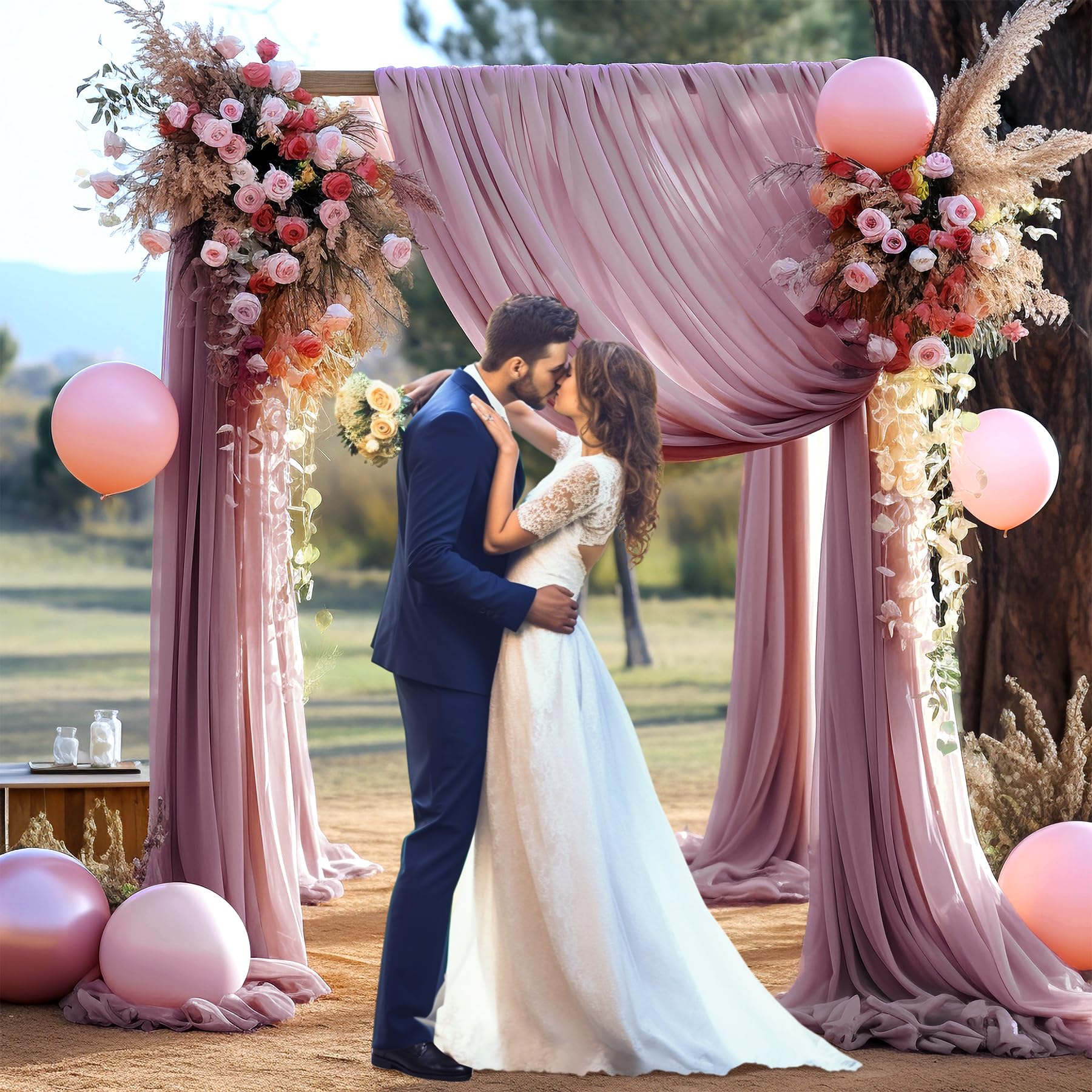 Wedding Arch Draping Fabric, 2 Panels 28'' X 19Ft Dusty Rose Wedding Arch Drapes Sheer Backdrop Curtain For Wedding Ceremony Par