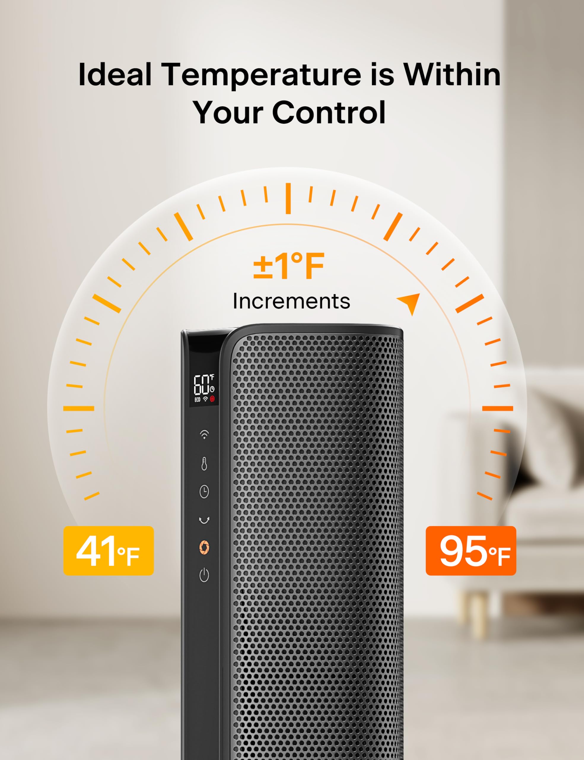 Pelonis Space Heater Large Room, 30'' Smart Electric Heaters With Thermostat, App & Voice Remote, 4 Heat Settings, Eco Mode, 24H