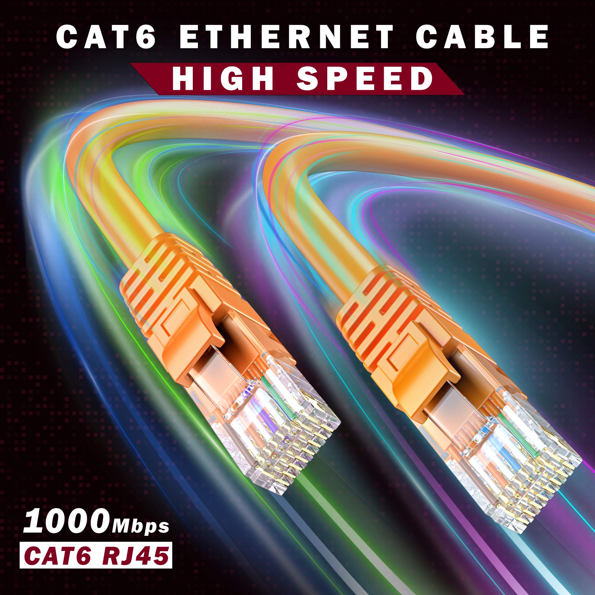 Maximm Cat 6 Ethernet Cable 150 Ft, 100% Pure Copper, Cat6 Cable Lan Cable, Internet Cable, Patch Cable And Network Cable   Utp (Orange) 150 Feet