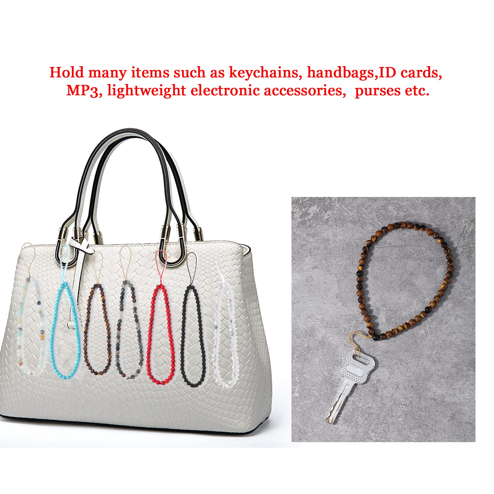 Oaiite Semi Precious Gem Stones Beaded Phone Charm Cell Phone Lanyard Wrist Strap Handmade Natural Gemstone Phone Chain String