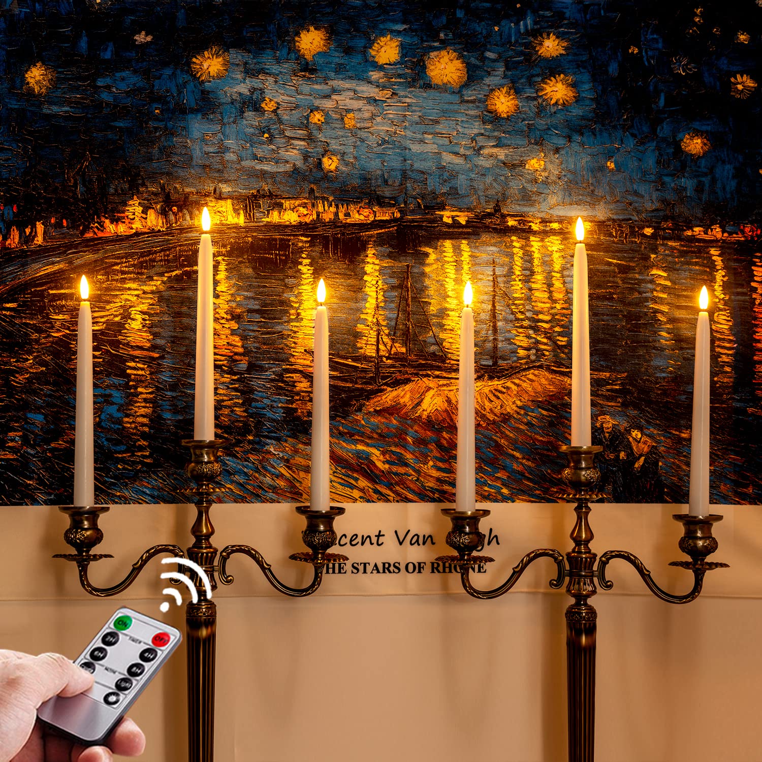 Homemory 11 Inches Waxy Battery Operated Taper Candles With Remote Timer Dimmer, 6 Pcs Flameless Taper Candles With Flickering F