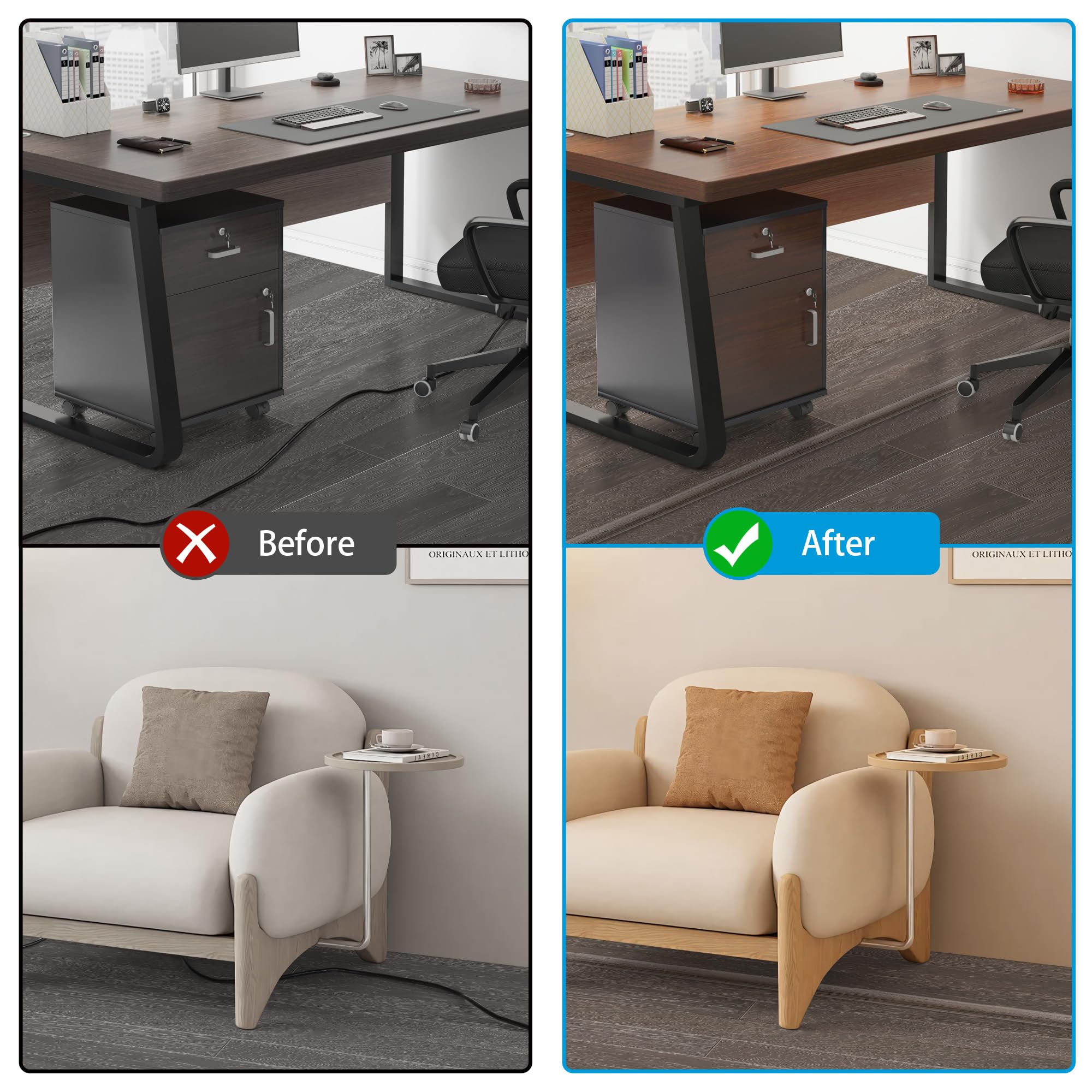 Floor Cord Cover 4Ft, Cord Hider Floor Gray Wood, Floor Cable Management Prevent Cable Trips, Floor Cable Cover Wire Covers For