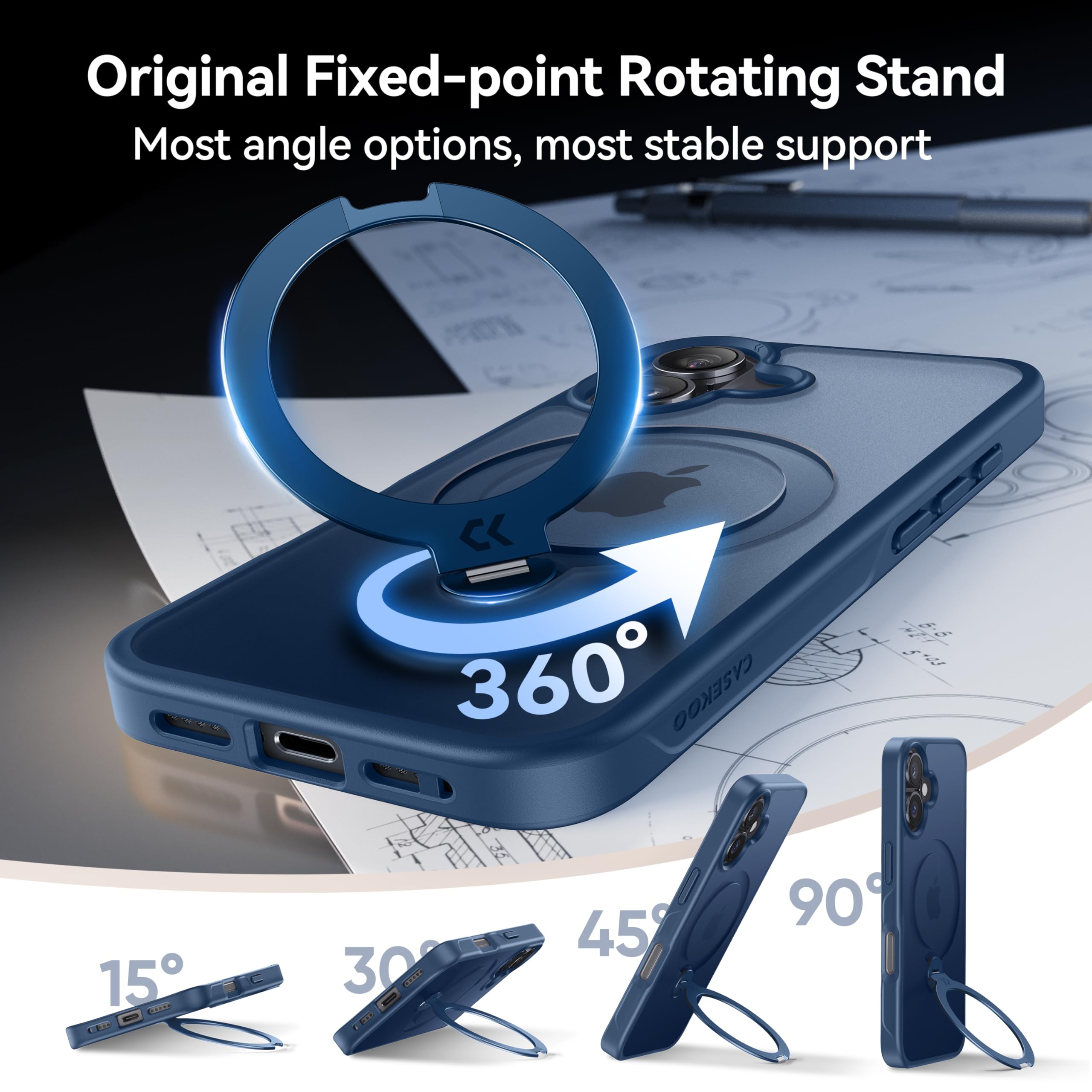 Casekoo For Iphone 16 Case With 360 Upgraded Rotatable Magnetic Stand [Military Drop Protection] [Compatible With Magsafe] Shock