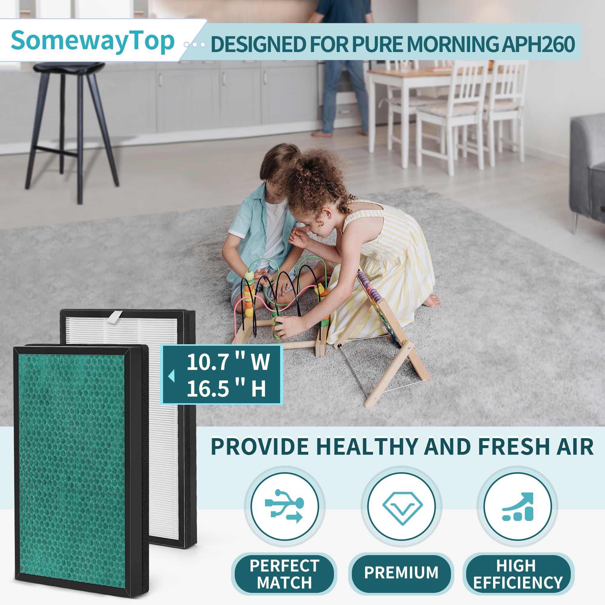 Somewaytop Aph260 Replacement Compatible With Aph260 3 In 1 Filtration H13 True Hepa Air Cleaner For Large Room Pre Filter Plus