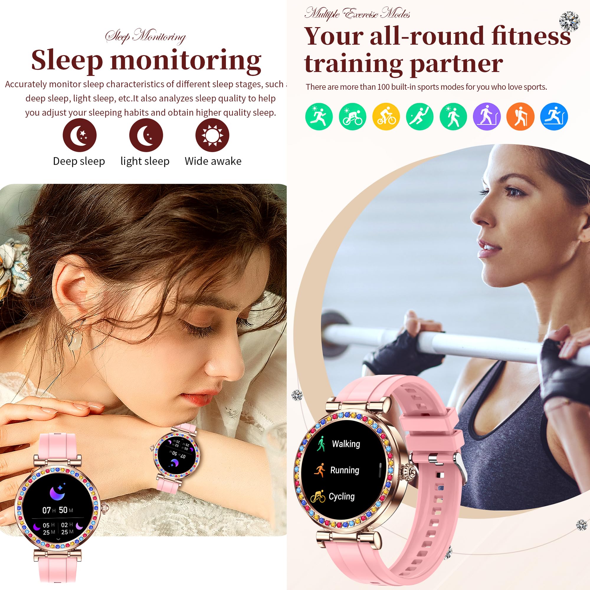 Myshun Smart Watch For Women(Answer/Make Calls), 5Atm Waterproof Fitness Watch Fitness Watch With Heart Rate/Spo2/Blood Pressure