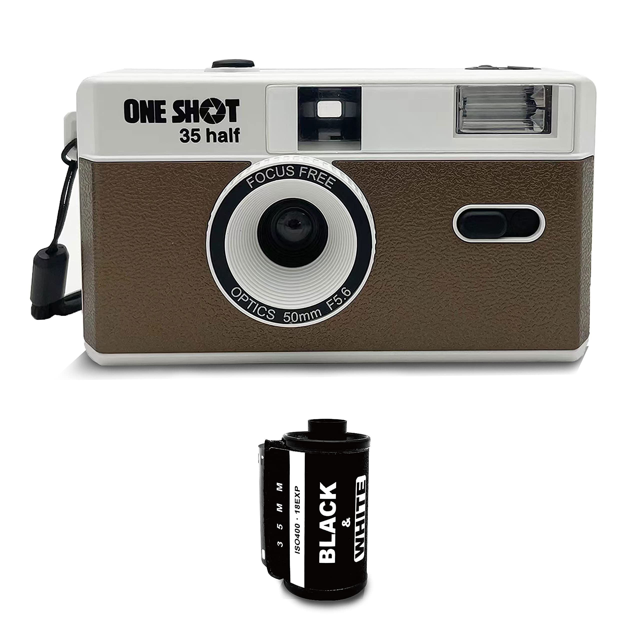 1 Shot Point And Shoot 35Mm Film Camera, Reusable Retro Half Frame Camera, Built In Flash, Included One Roll Asa/Iso 400 Black &