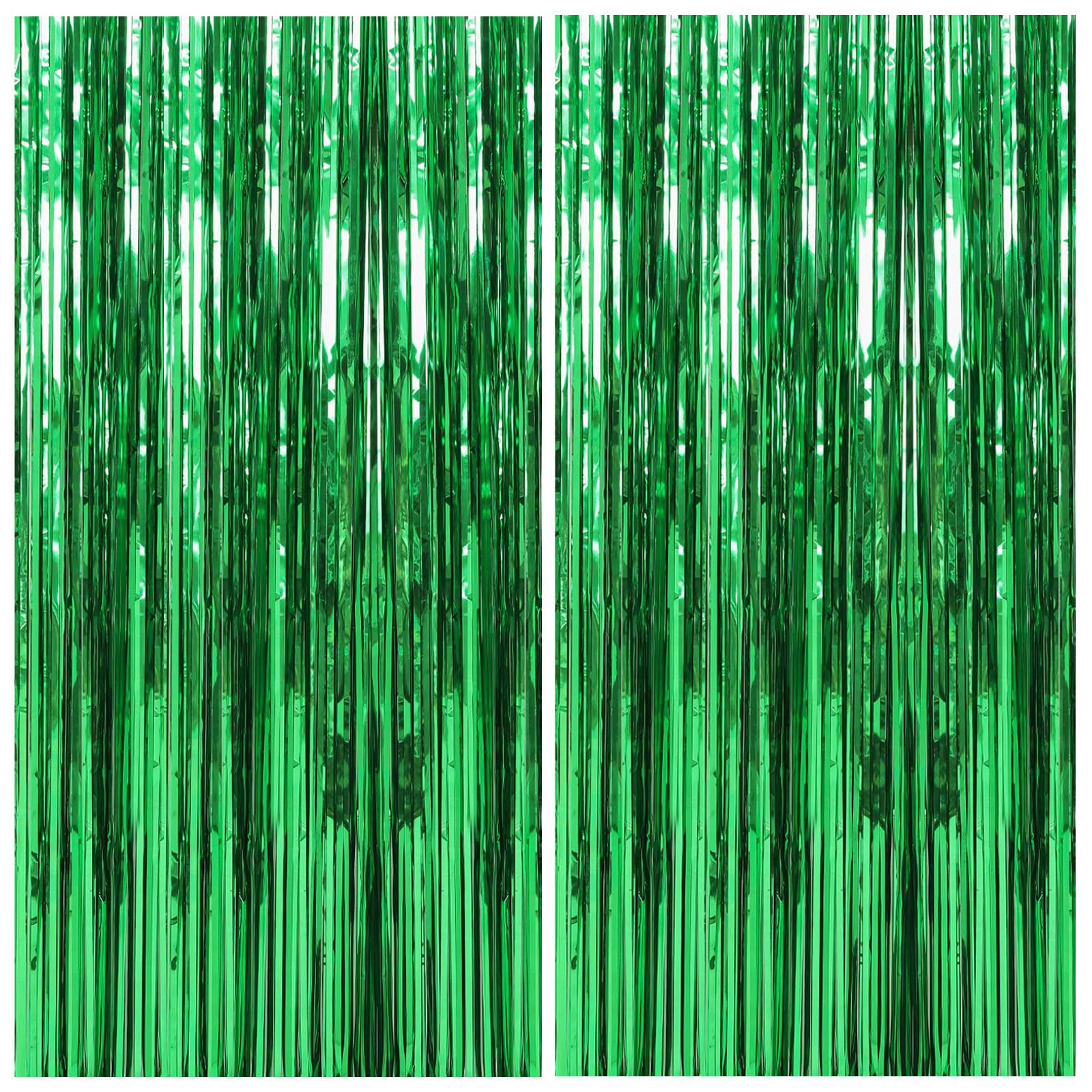 2 Pack Foil Curtain Backdrop Green Metallic Tinsel Foil Fringe Curtains Photo Booth Props For Birthday Wedding Engagement Baby S