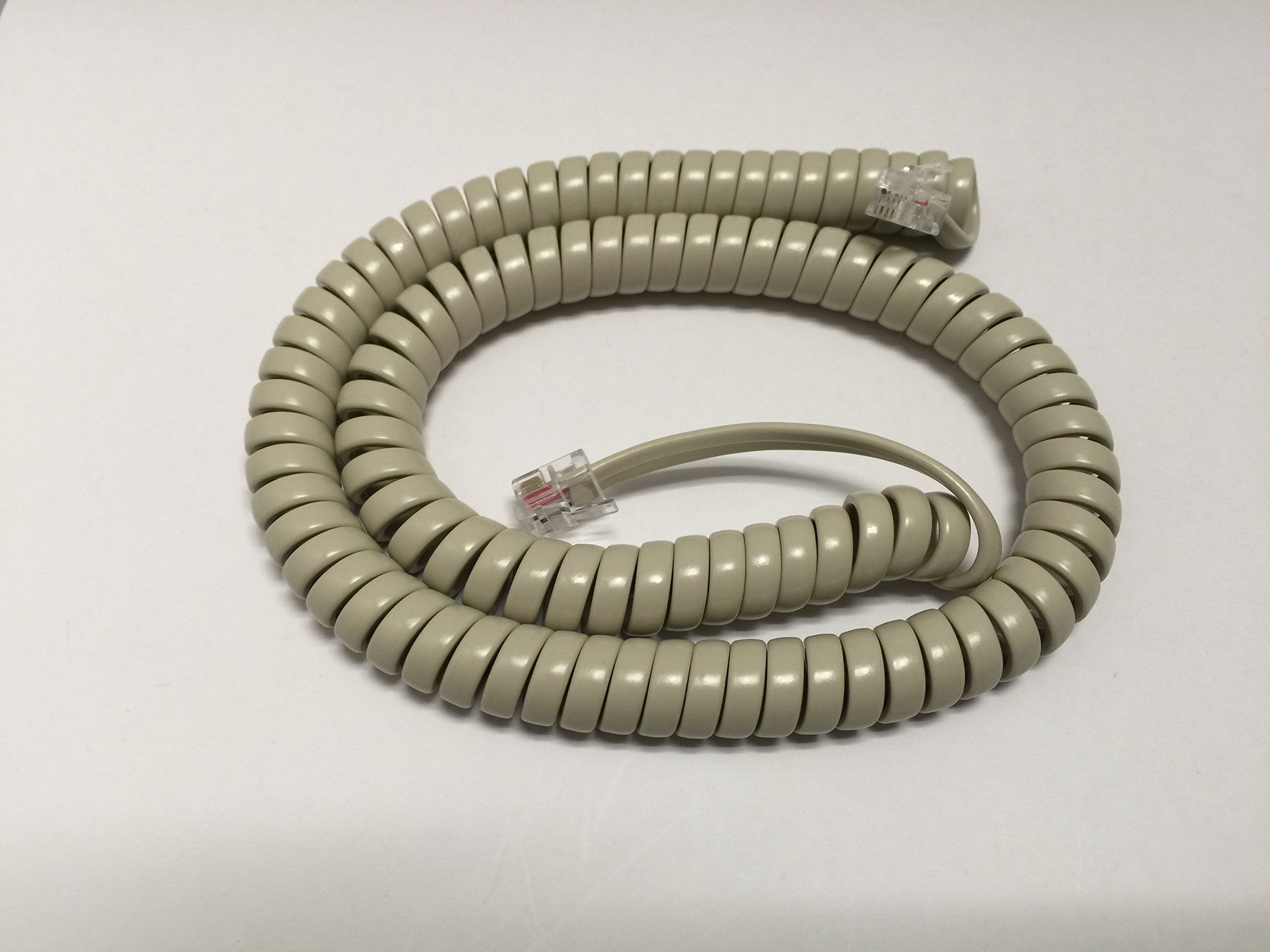 The Voip Lounge 12 Foot Handset Receiver Curly Cord For Itt Cortelco Landline Phone Ash/Beige/Tan Color