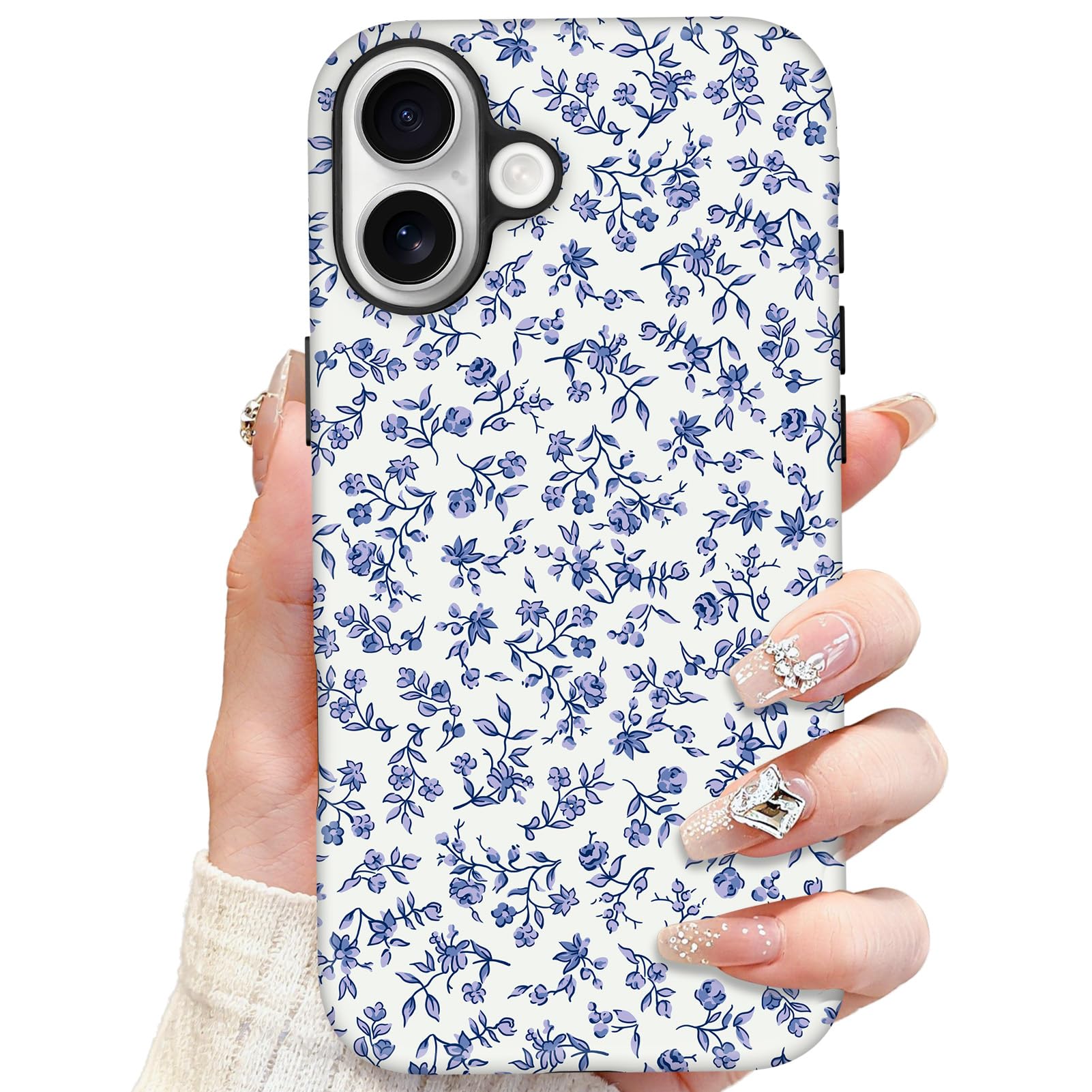 SOKAD Magnetic Floral Phone Case for iPhone 17, Cute Blue Flower Pattern Compatible with Magsafe Matte Protective Case Cover wit