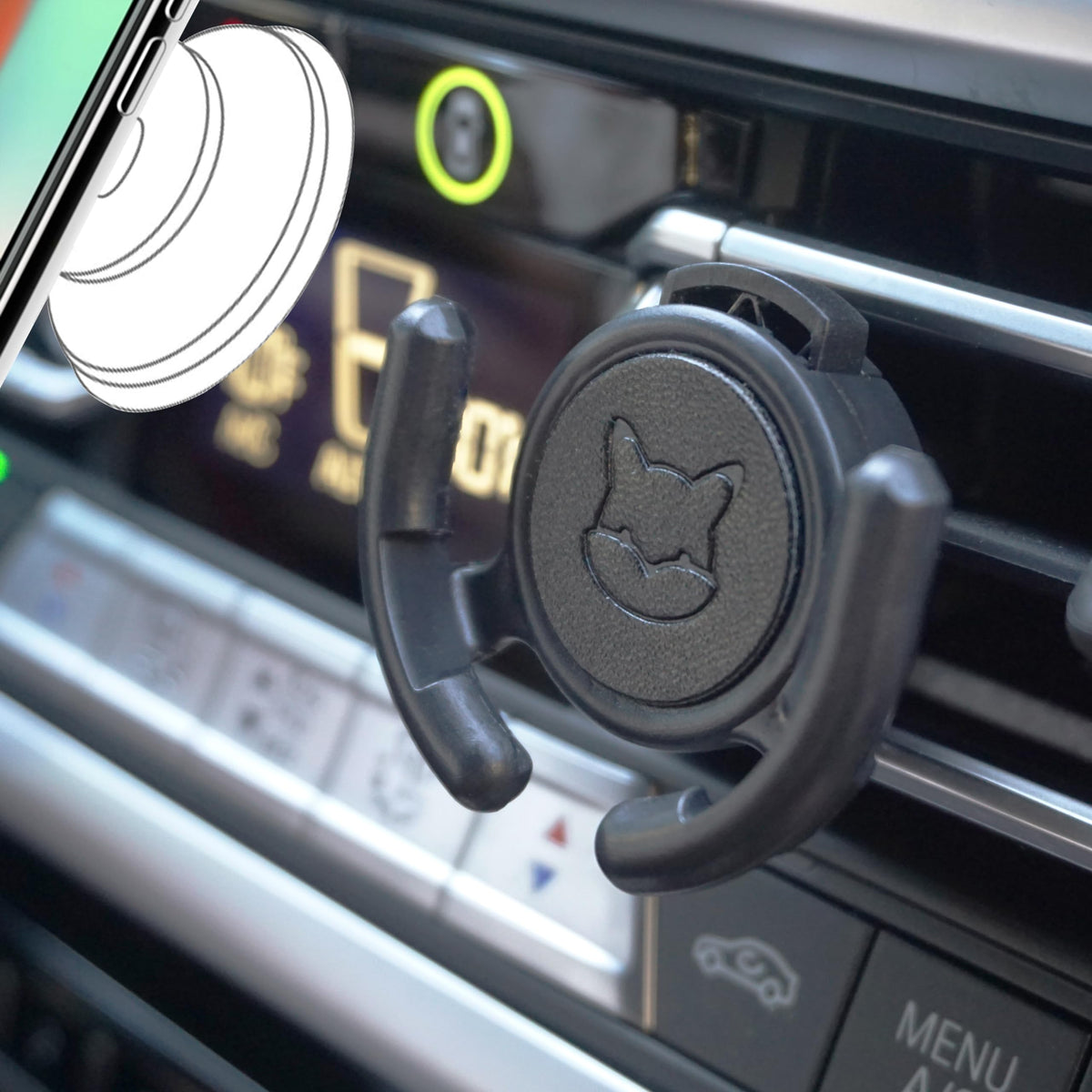 Homefox Car Vent Mount Holder - Compatible With Popsocket - Black Leather Car Mount Made For Pop Socket Grips Collapsible Phone 