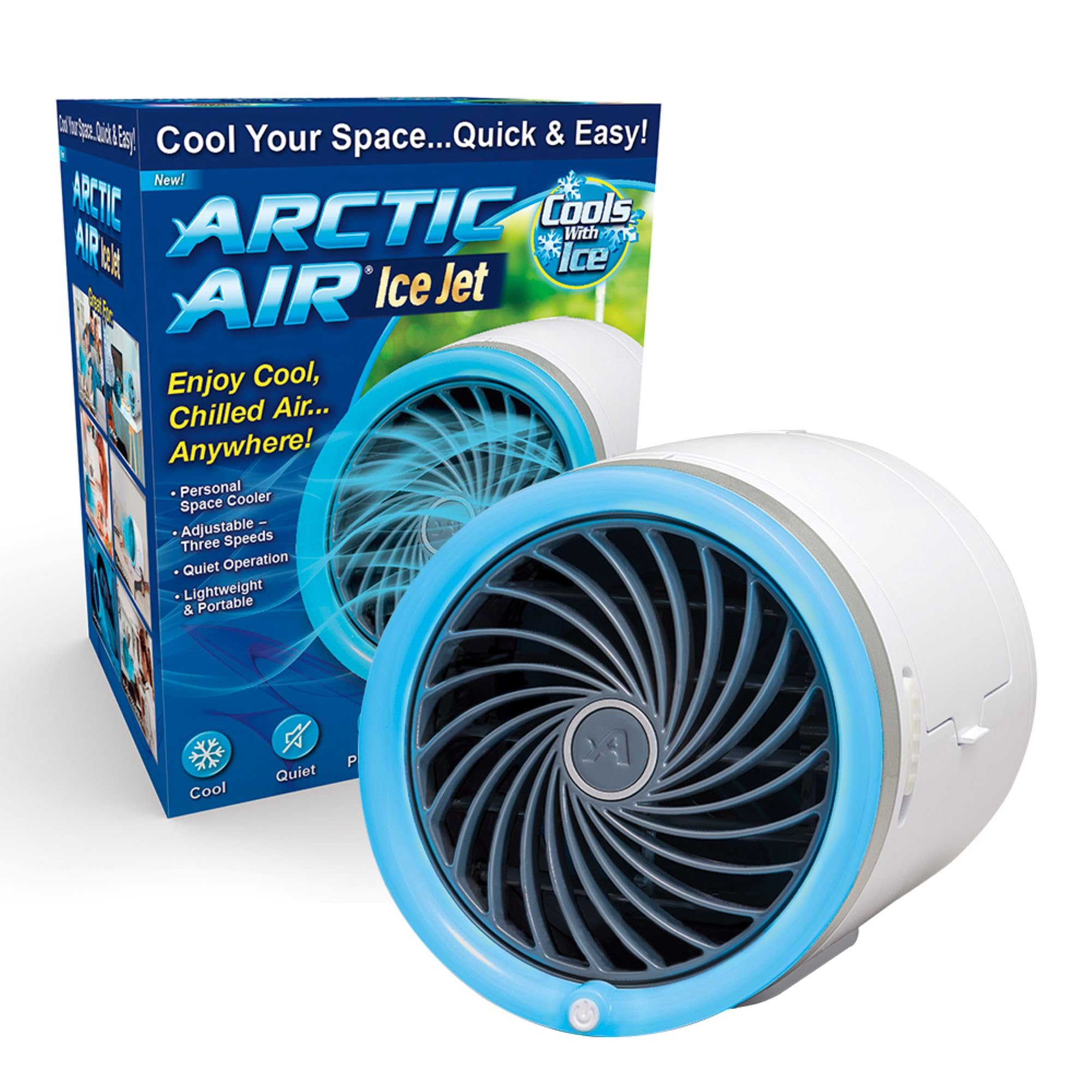Arctic Air Ice Jet Personal Air Cooler, 3 Speed Room Cooler With Reusable Ice Packs, Portable Cooler With Multi Directional Vent