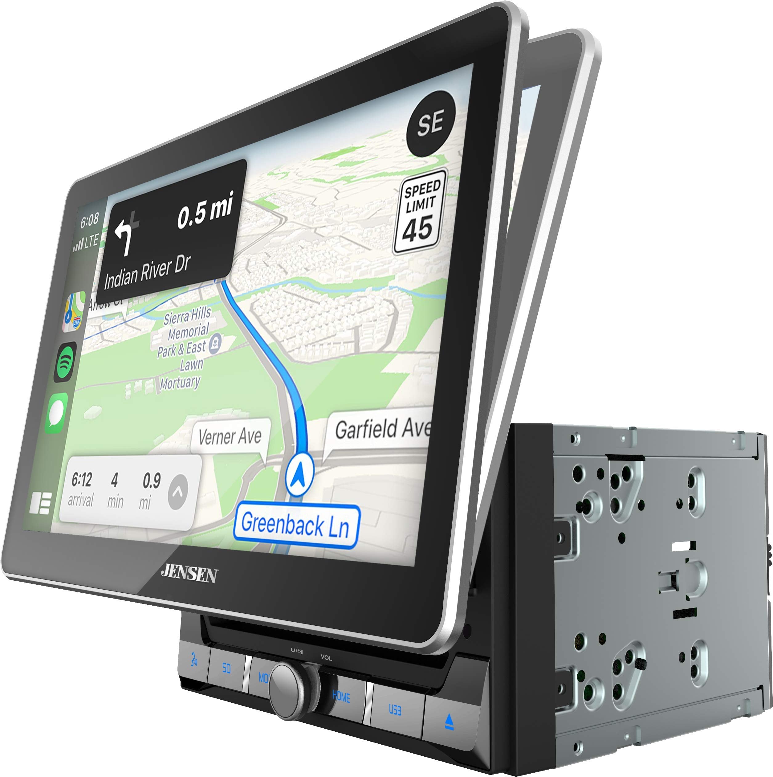 Jensen Car8000 10.1 Extra Large Touchscreen Cd/Dvd Multimedia Receiver With Apple Carplay And Android Auto L Mp4 Video Playback