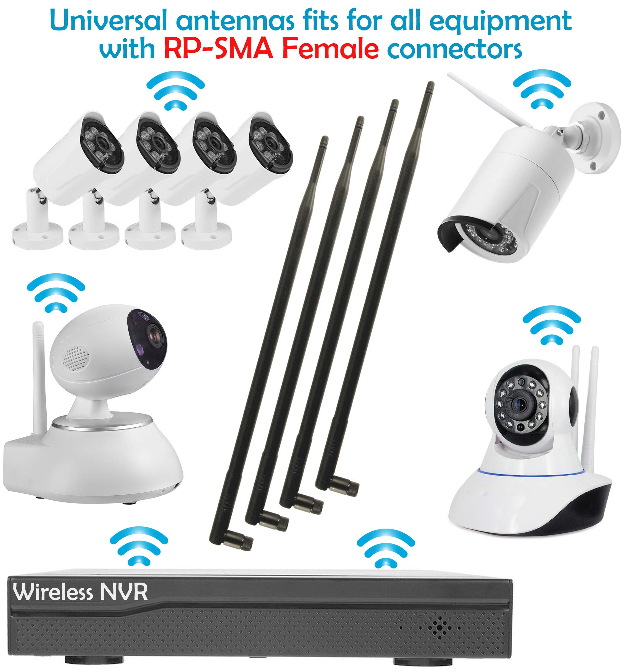 4 Pcs Of Universal 9Dbi Wi Fi 2.4/5Ghz Dual Band Rp Sma Male Antennas Extension For Ip Wireless Security Camera Router And Cctv Hd Wireless Camera System Video Antenna For Nvr Security Ip System