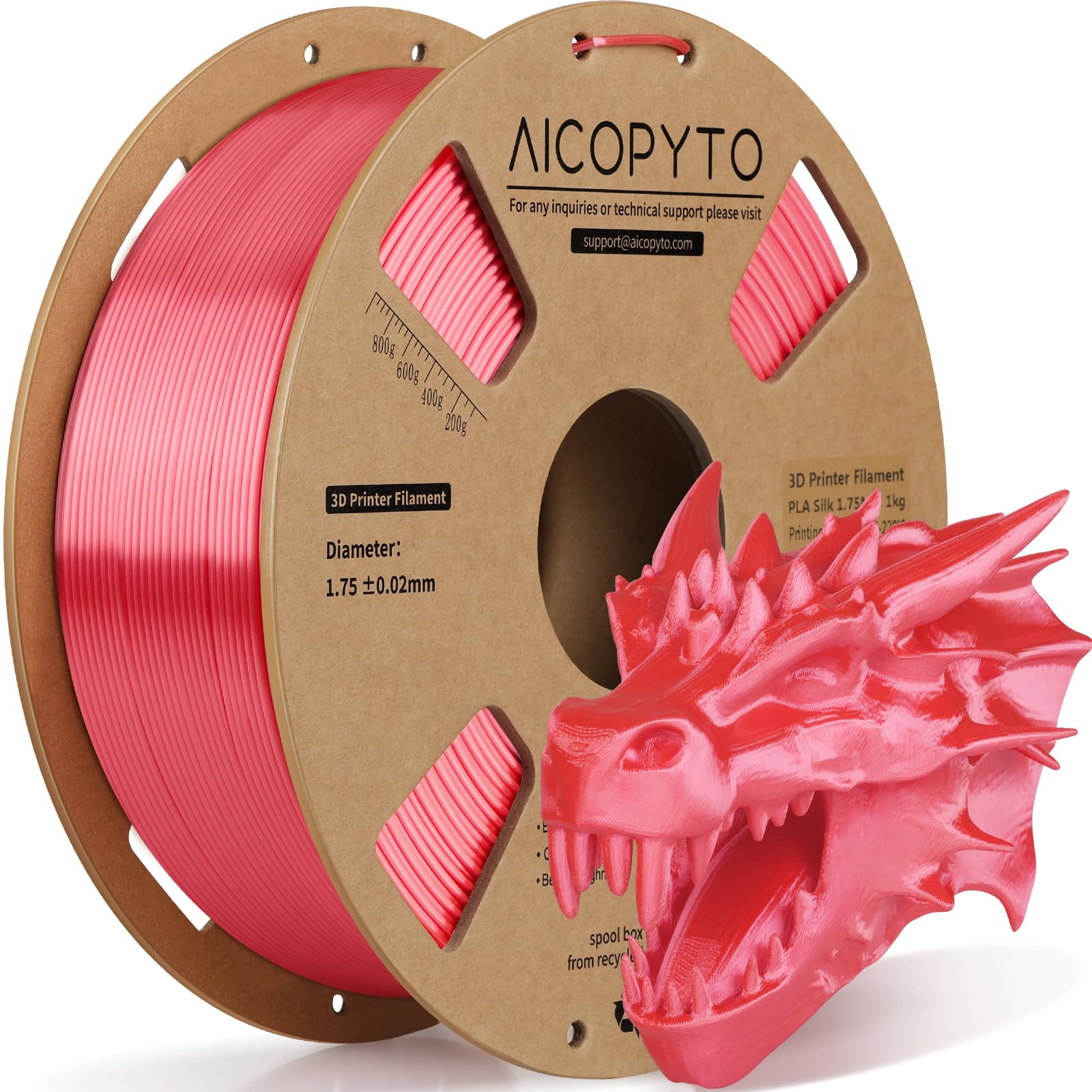 AICOPYTO Red Silk PLA Filament 1.75mm, 3D Printer Filament Silk Red PLA 1KG Spool (2.2lbs) Dimensional Accuracy Probability +/- 